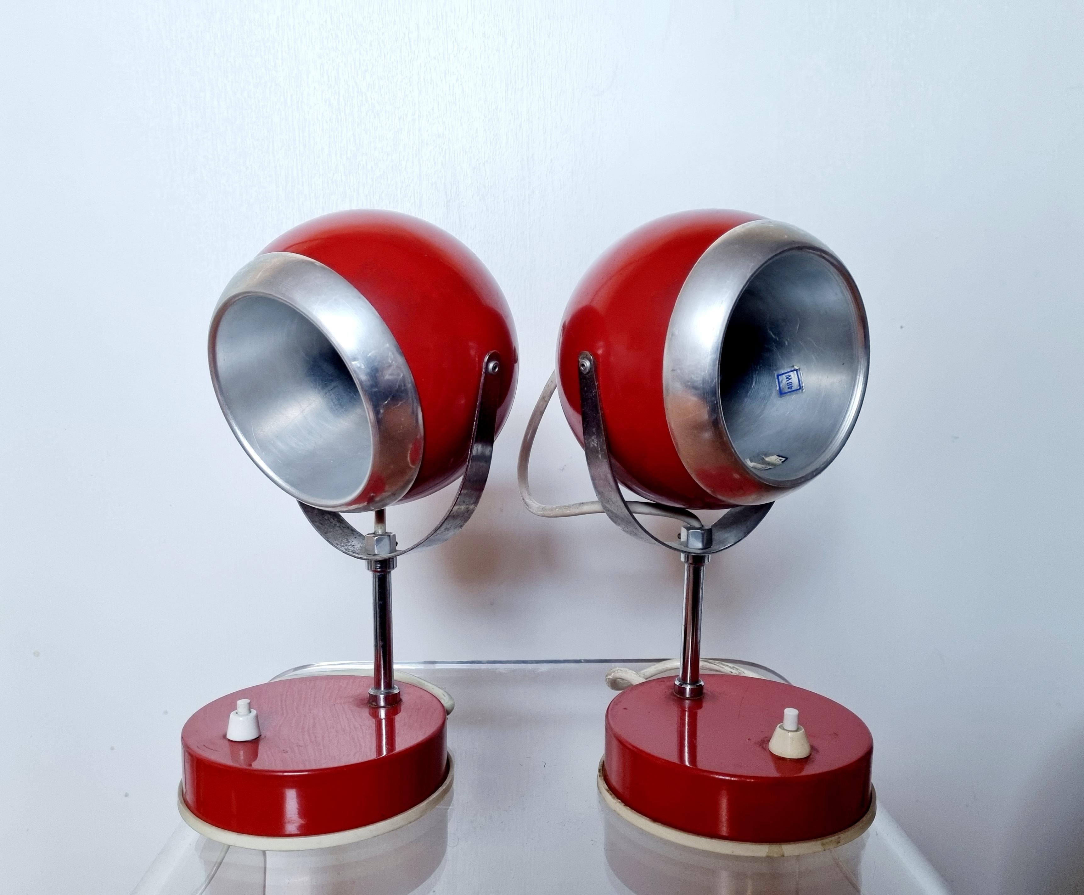 Very retro red pair of Mid Century Eyeball Table Lamps were made by Sijaj Hrastnik Yugoslavia in '70s.
Classic Space age design
