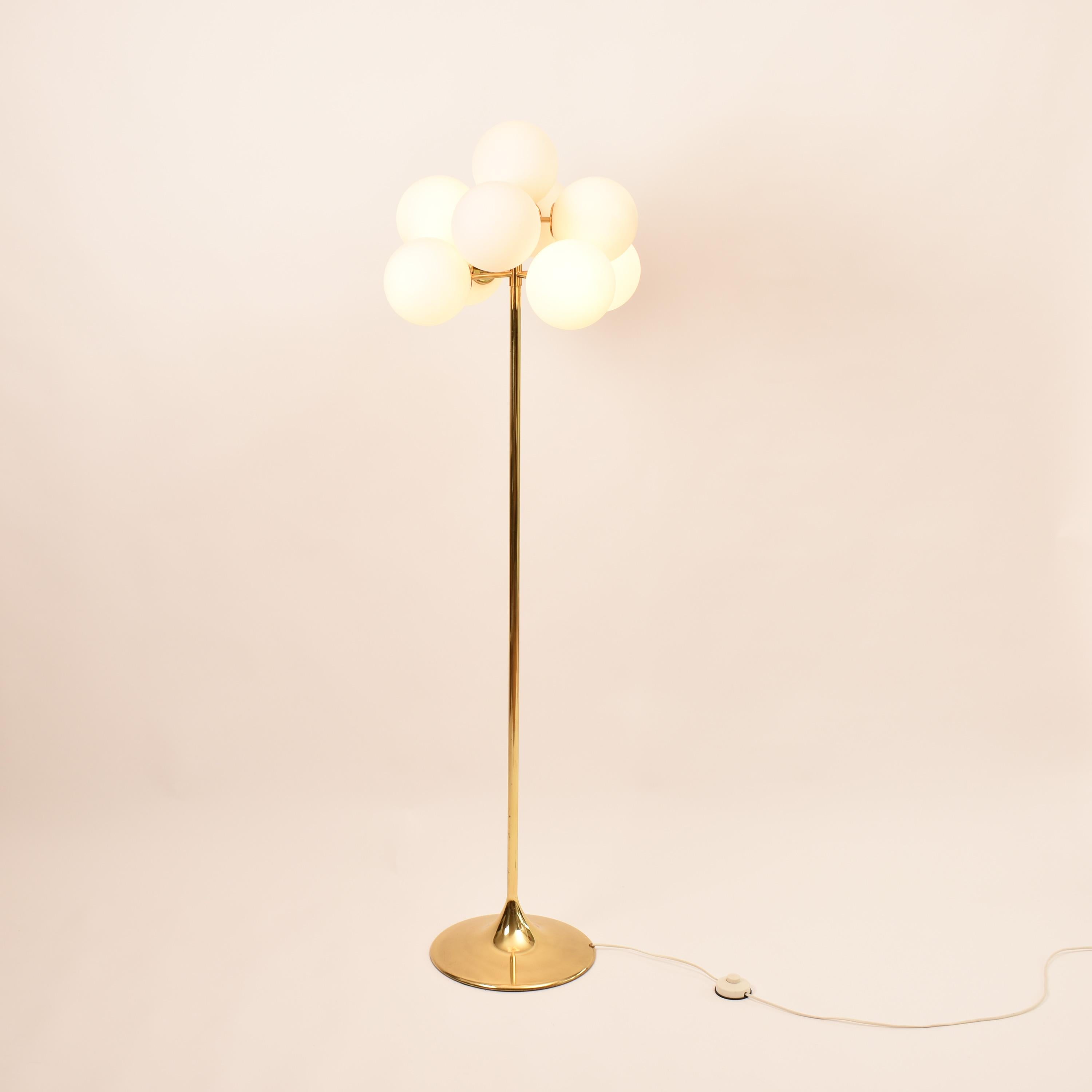 Swiss Mid-Century Modern Atomic Floor Lamp Gold and White By E.R. Nele for Temde 1960