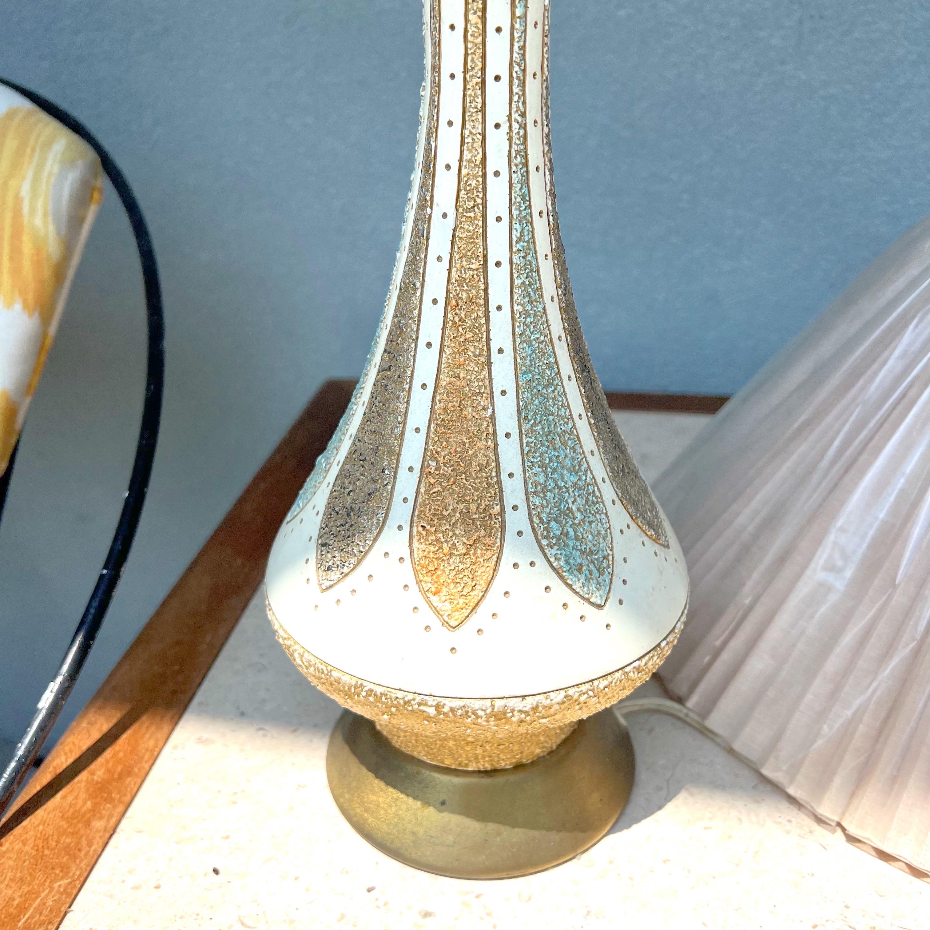 Ceramic Mid-Century Modern Atomic Lamp With Pleated Shade For Sale