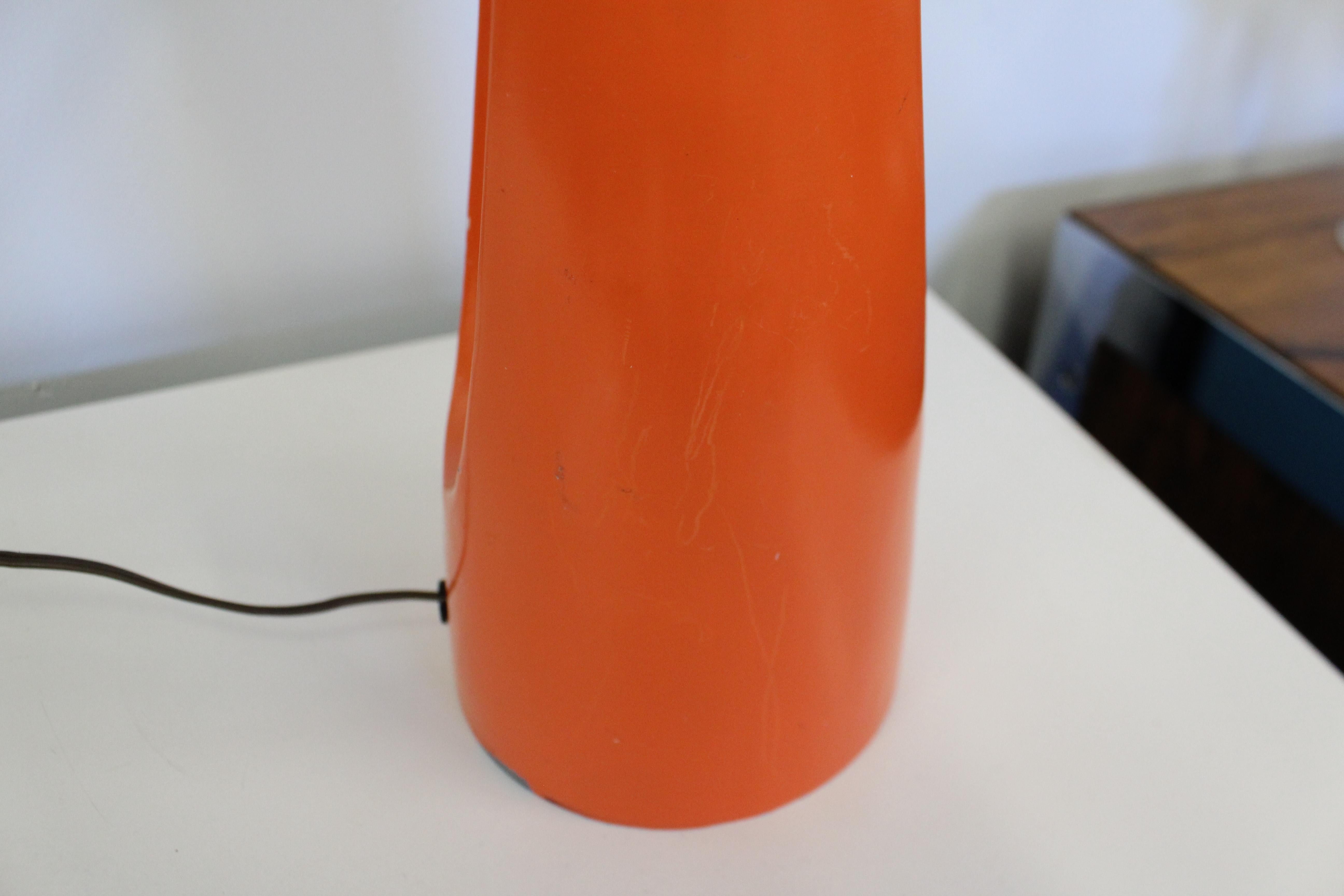 Mid-Century Modern Atomic Orange Metal Conical Table Lamp 2