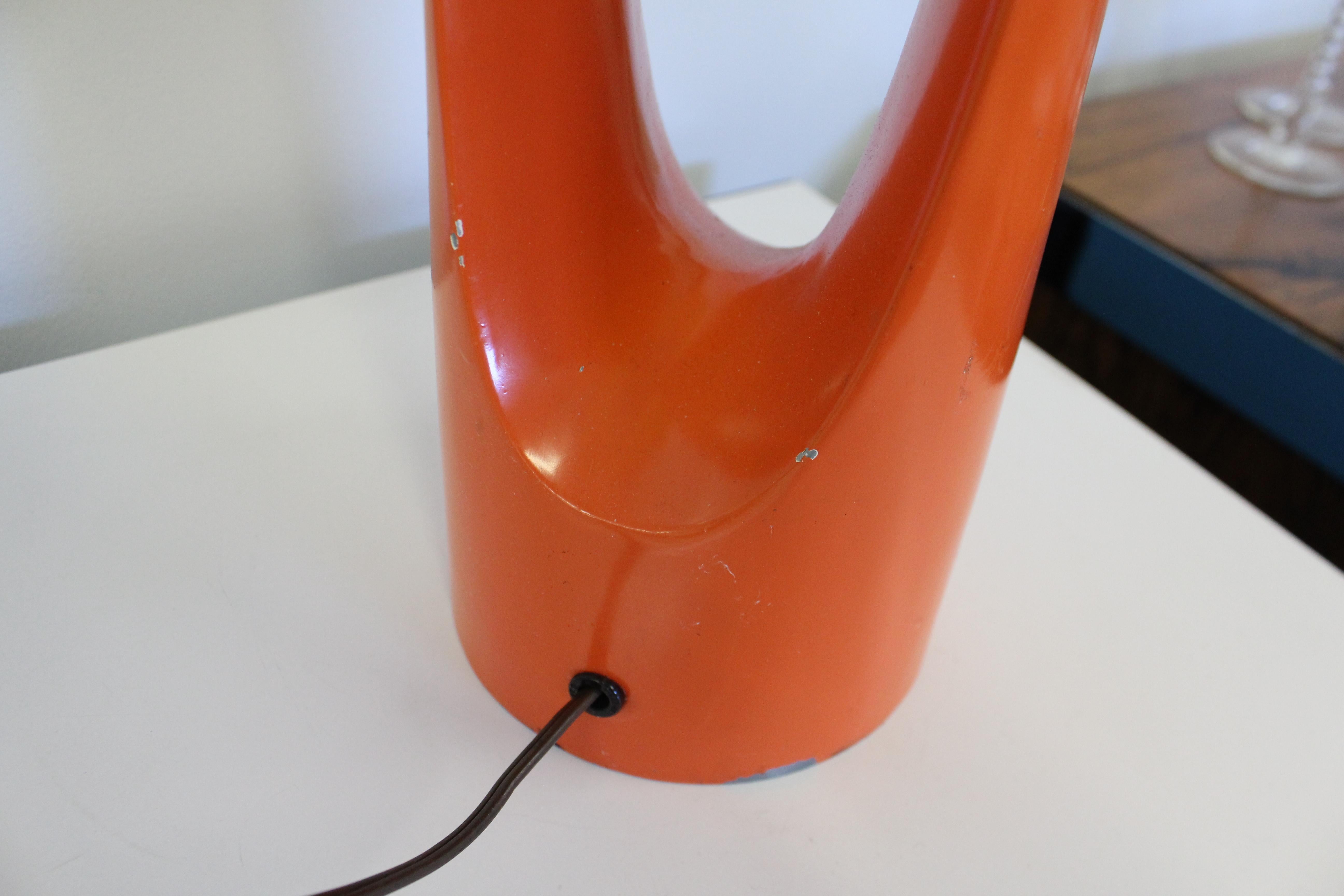 Mid-Century Modern Atomic Orange Metal Conical Table Lamp 3