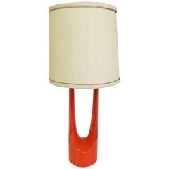 Mid-Century Modern Atomic Orange Metal Conical Table Lamp