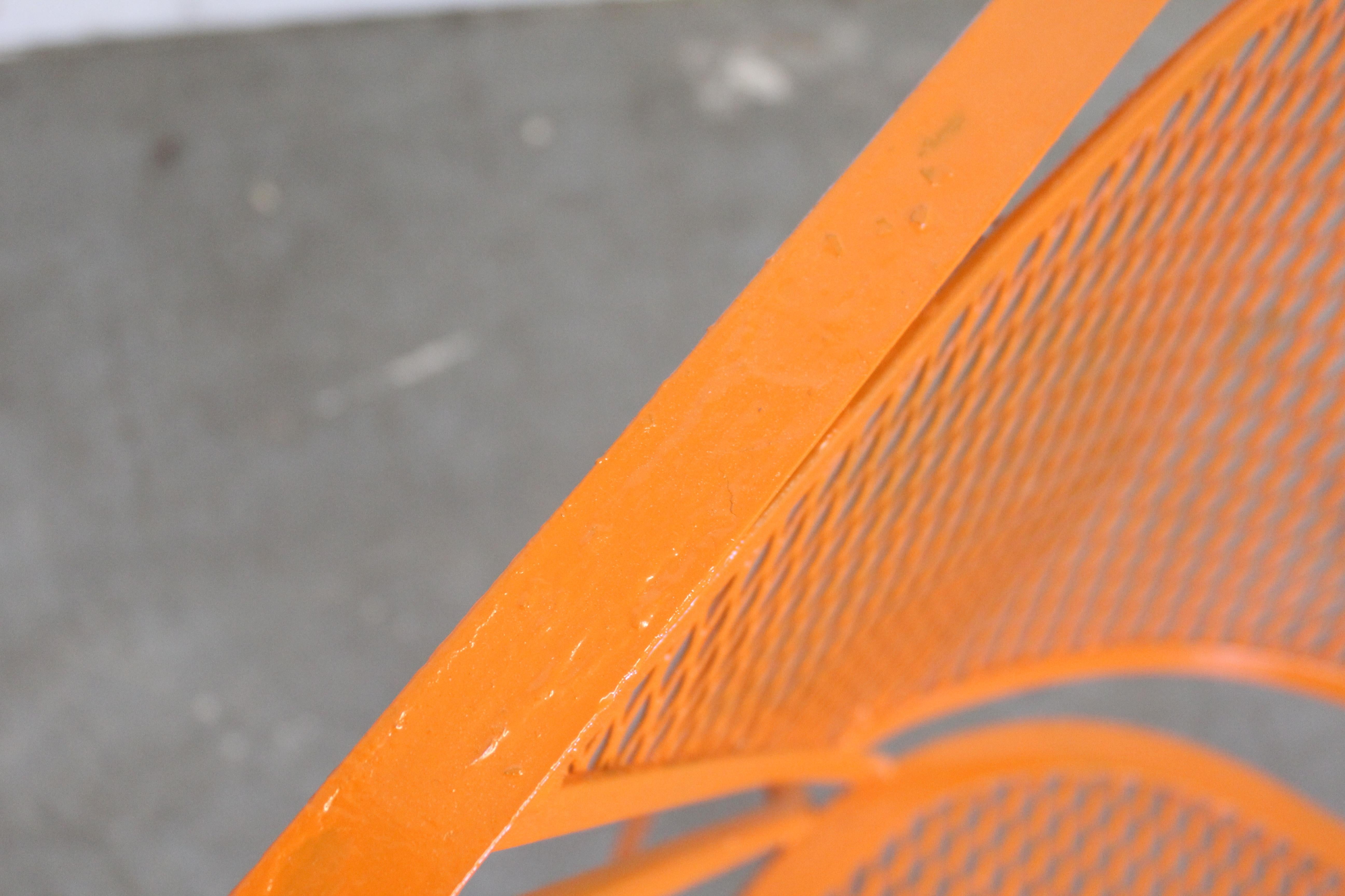 Mid-Century Modern Atomic Orange Outdoor Metal Curved Back Bench 1