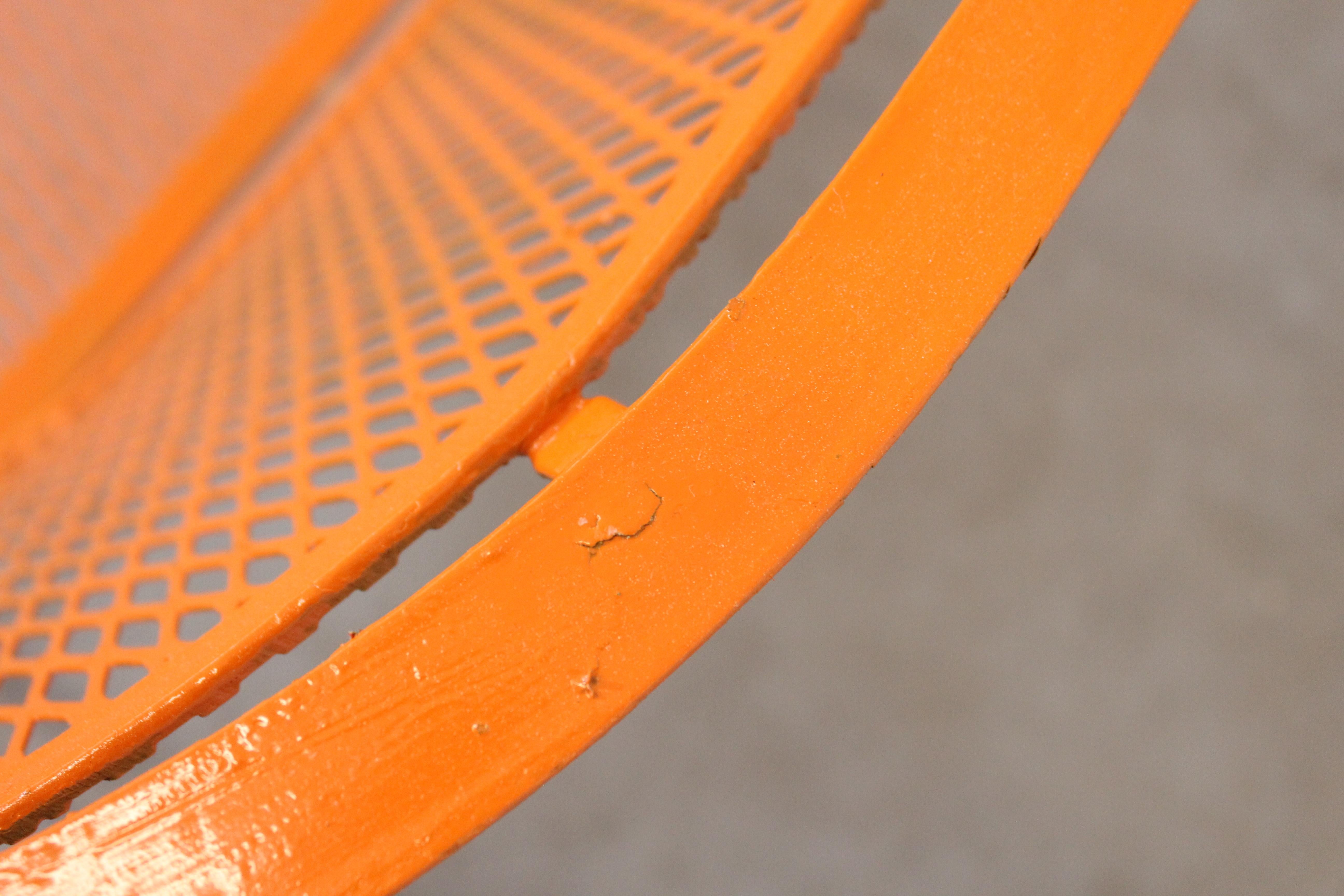 Mid-Century Modern Atomic Orange Outdoor Metal Curved Back Bench 4