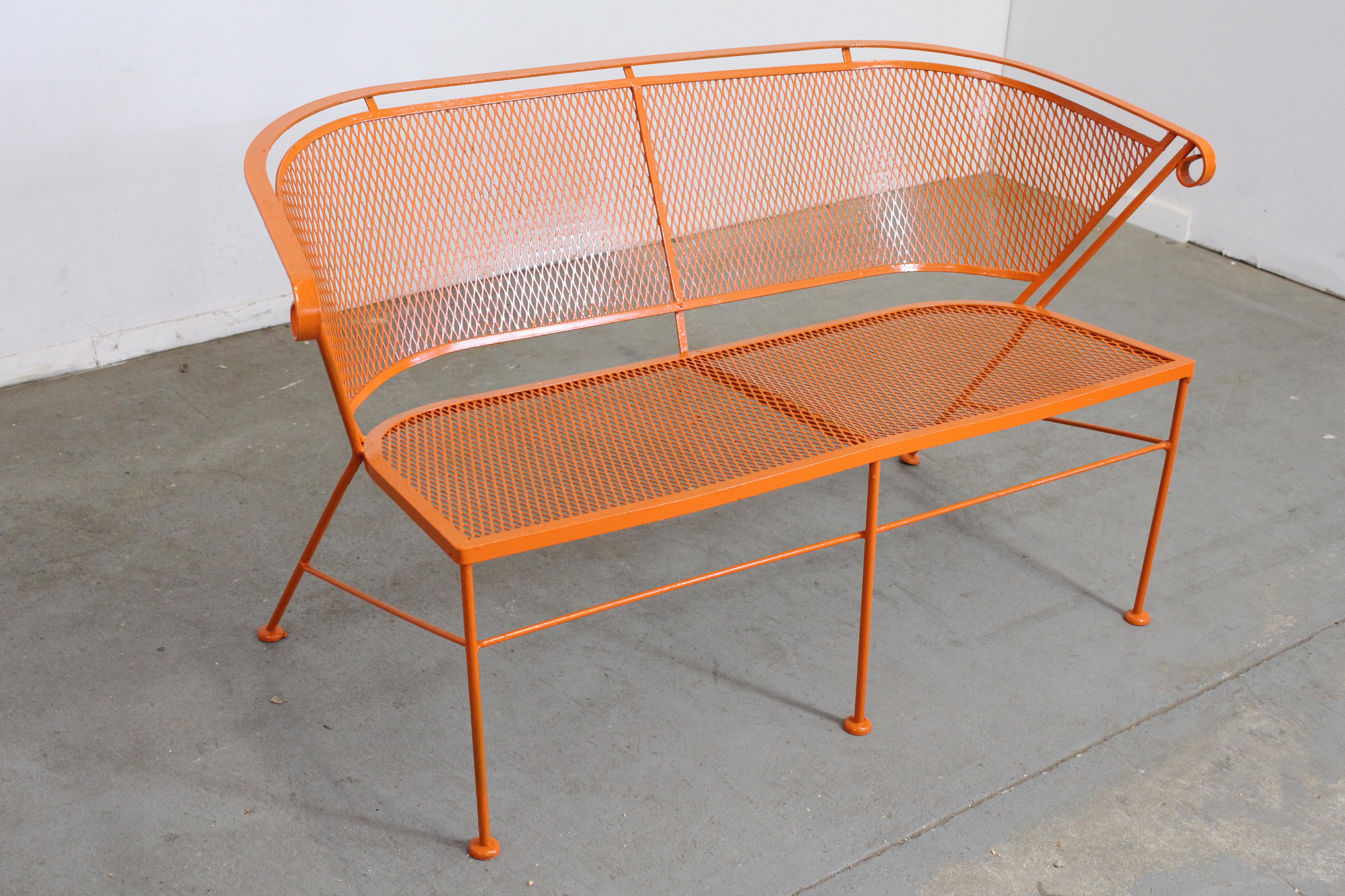 Mid-Century Modern Atomic Orange Outdoor Metal Curved Back Bench 6
