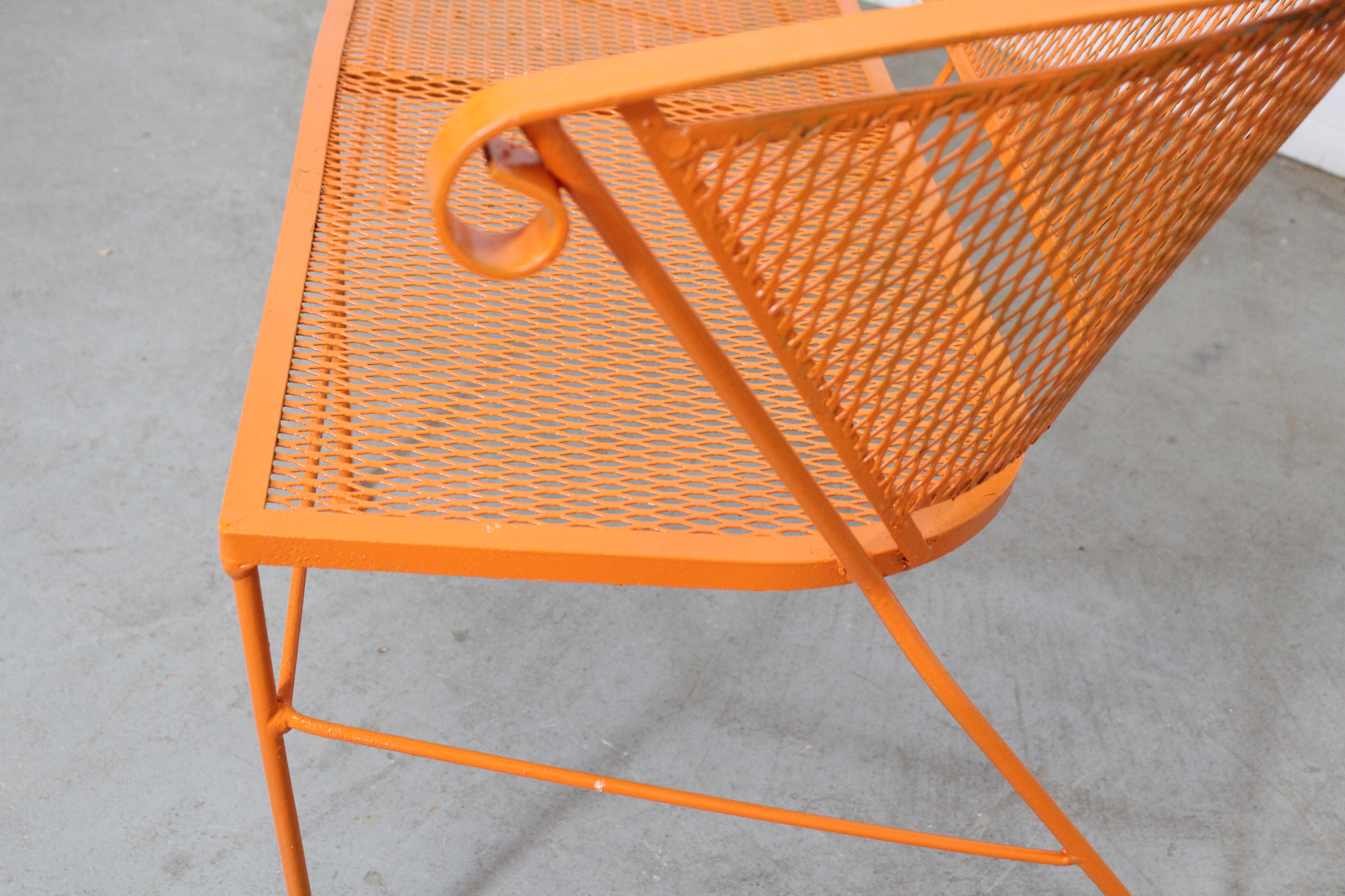 American Mid-Century Modern Atomic Orange Outdoor Metal Curved Back Bench