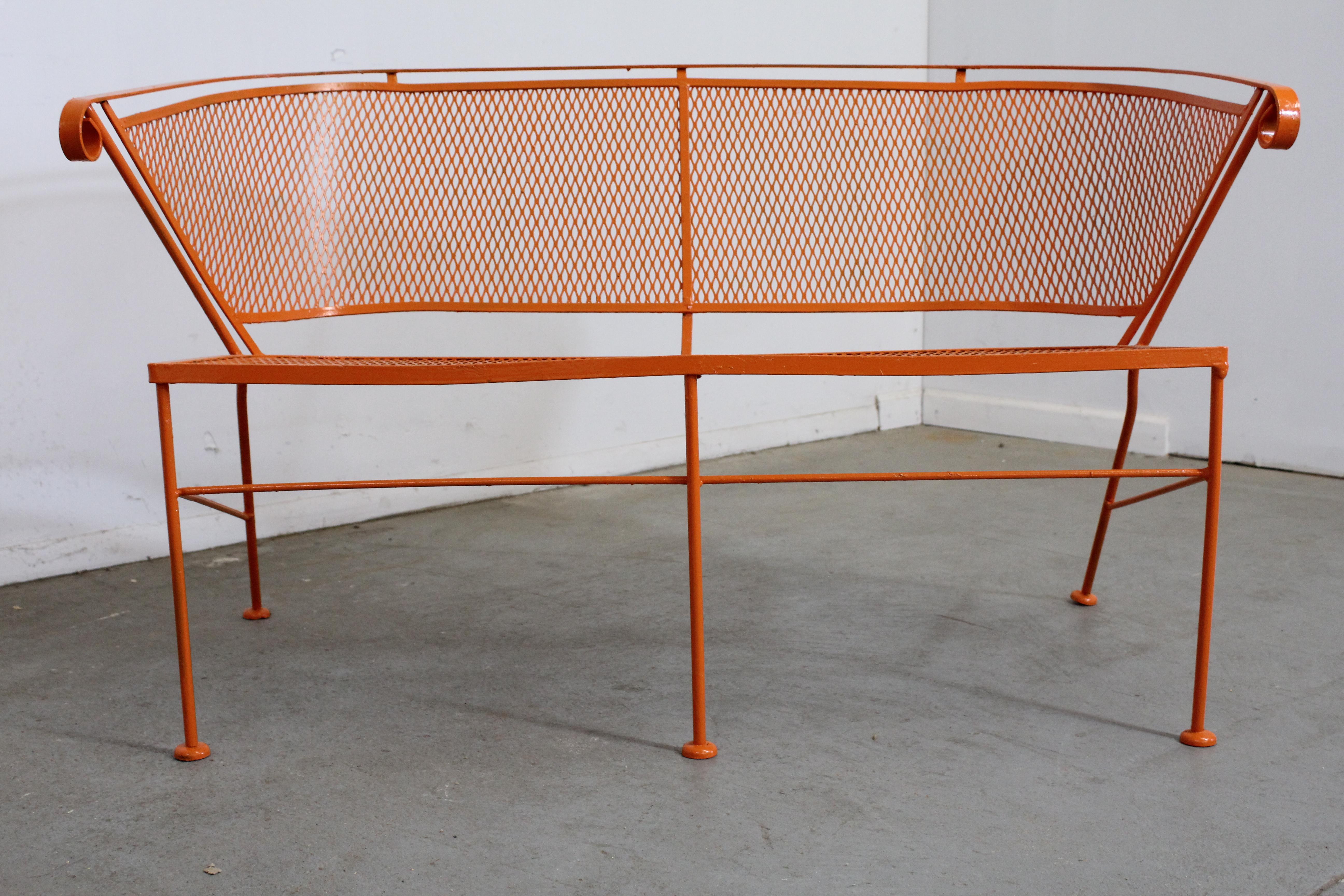 20th Century Mid-Century Modern Atomic Orange Outdoor Metal Curved Back Bench