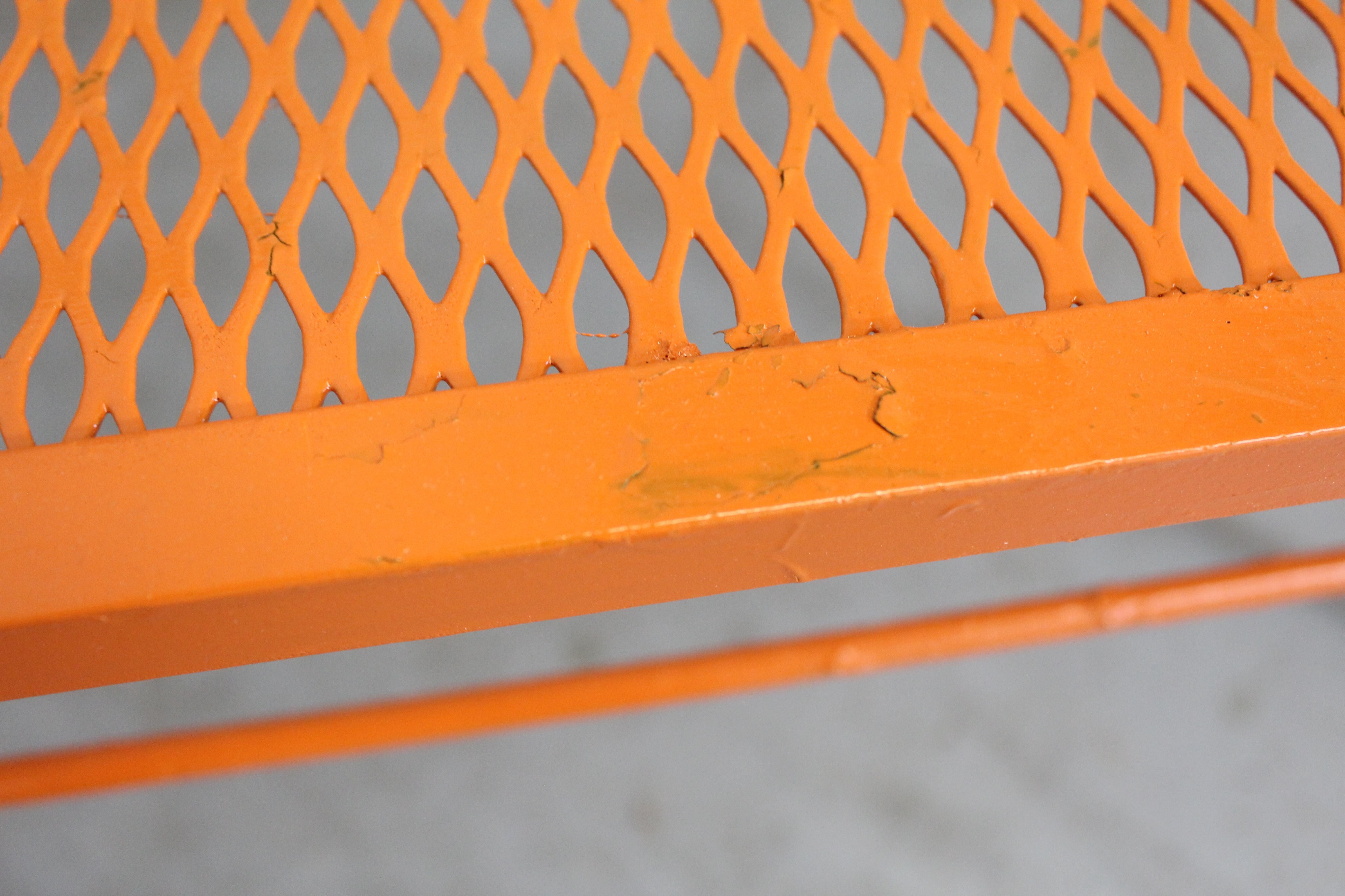Iron Mid-Century Modern Atomic Orange Outdoor Metal Curved Back Bench