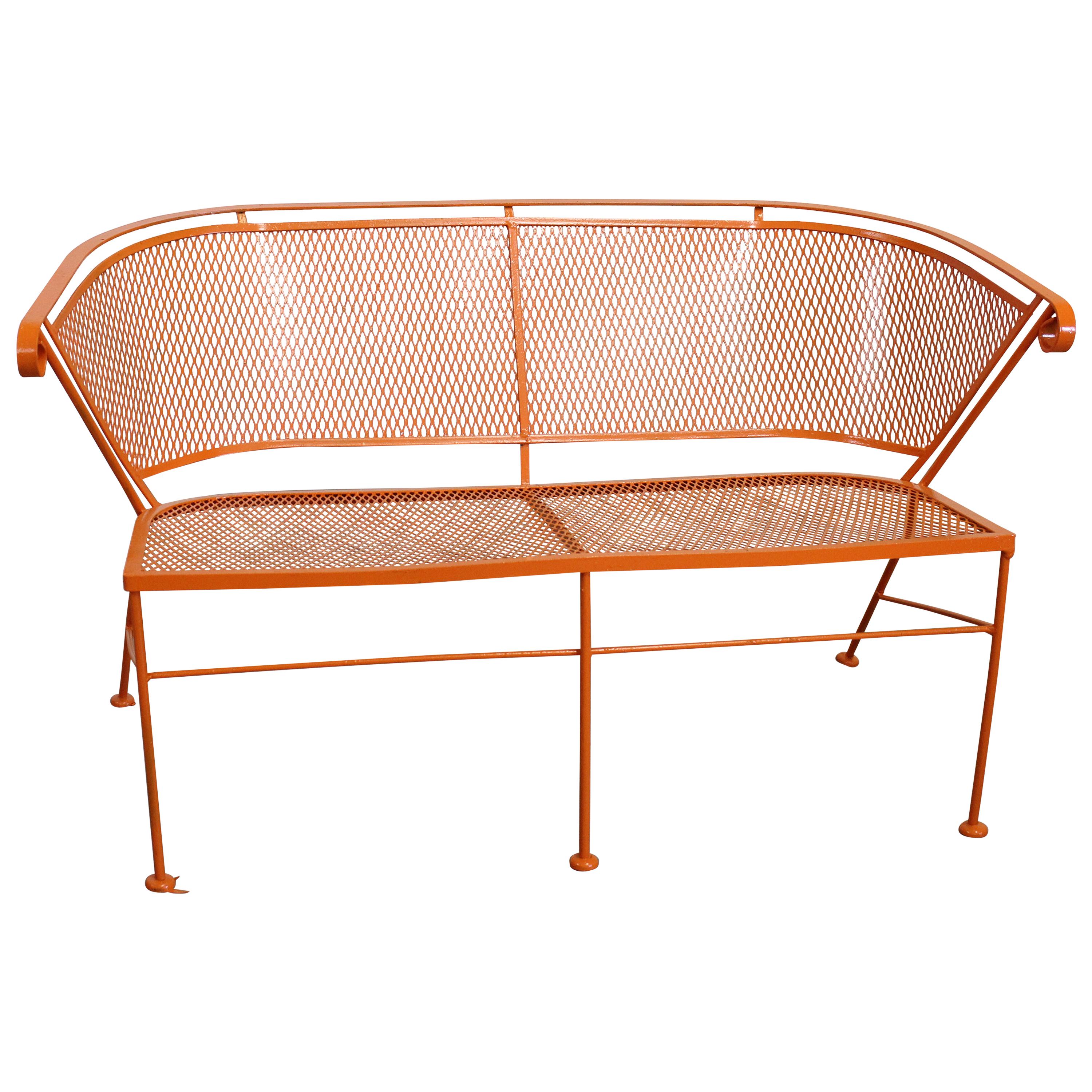 Mid-Century Modern Atomic Orange Outdoor Metal Curved Back Bench