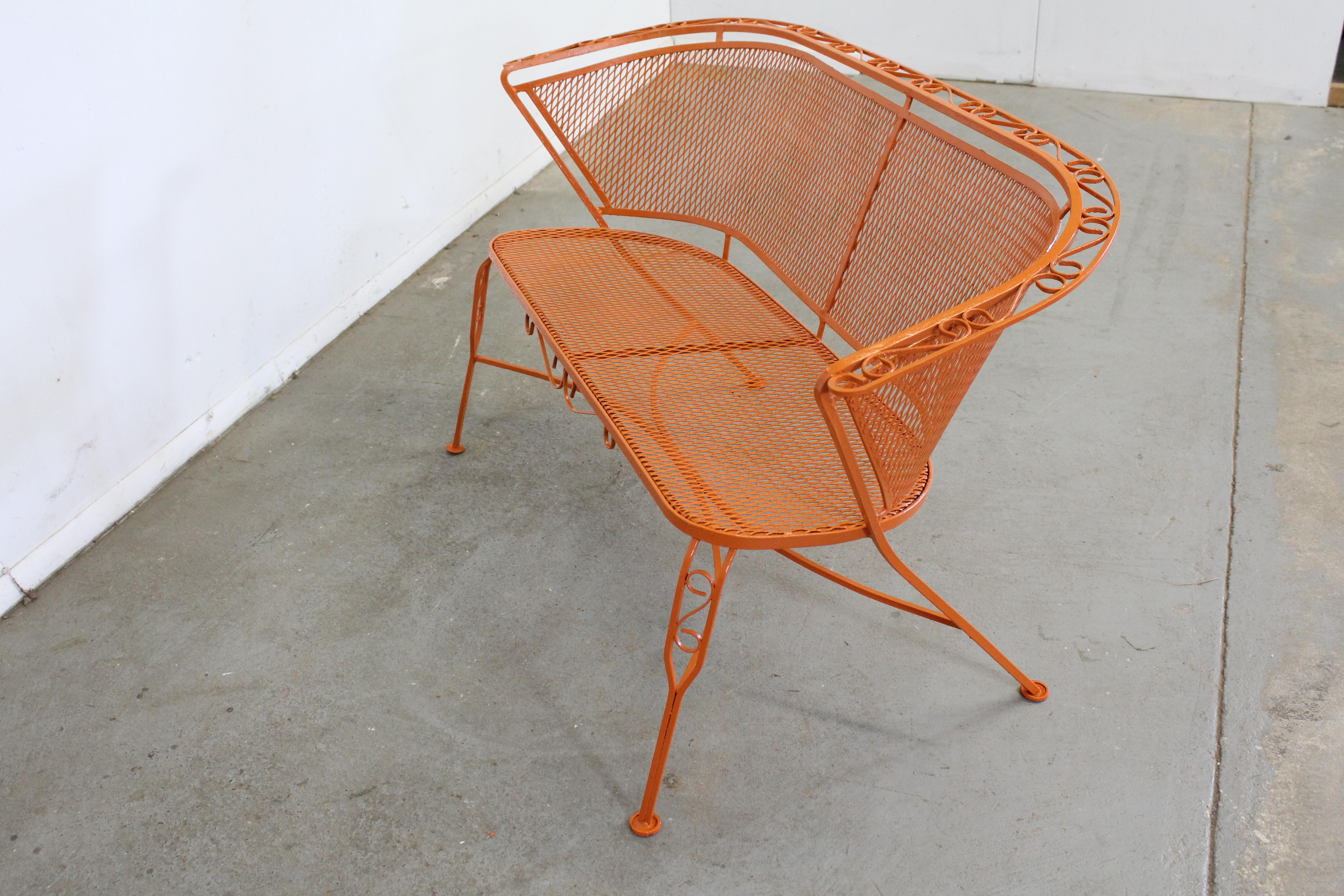 Mid-Century Modern Atomic Orange Salterini Style Outdoor Metal Curved Back Bench 1