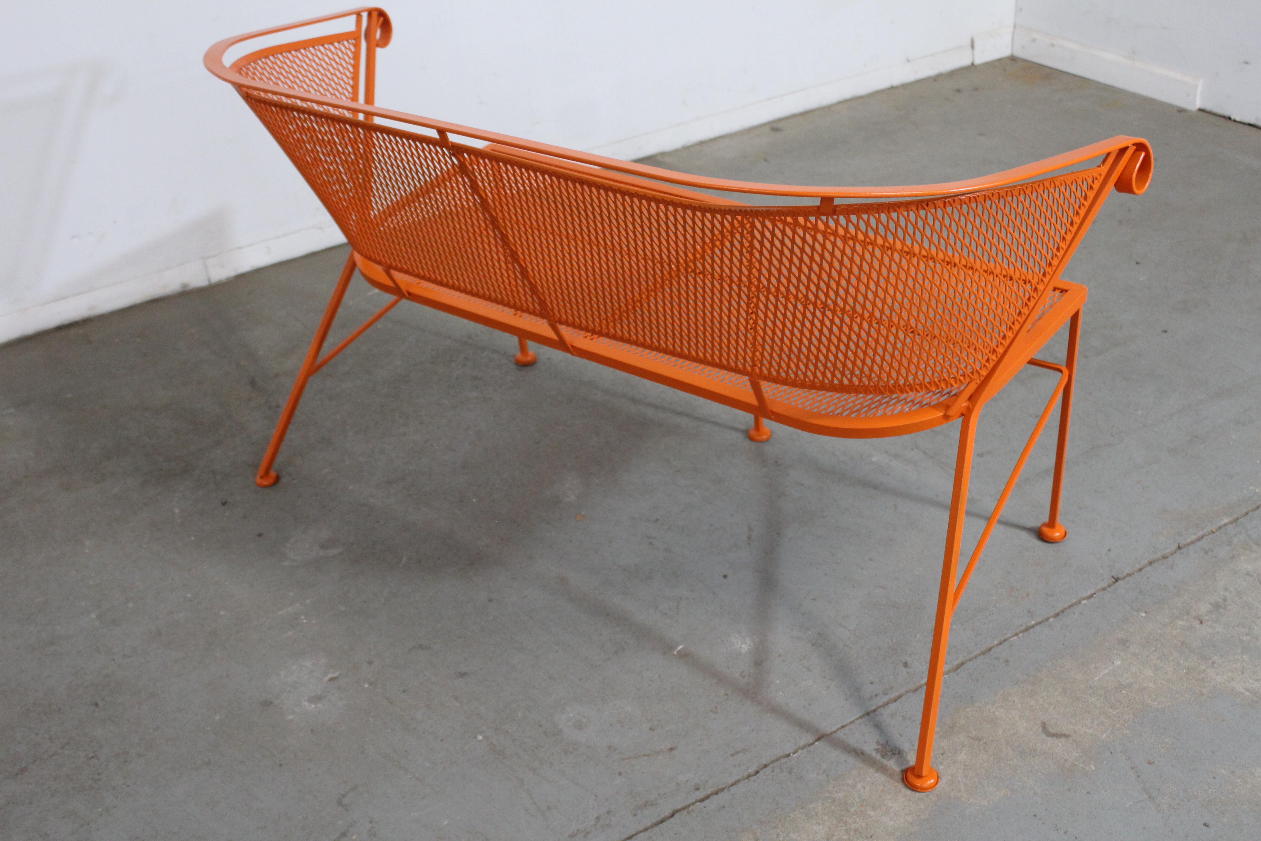 Mid-Century Modern Atomic Orange Salterini Style Outdoor Metal Curved Back Bench 1