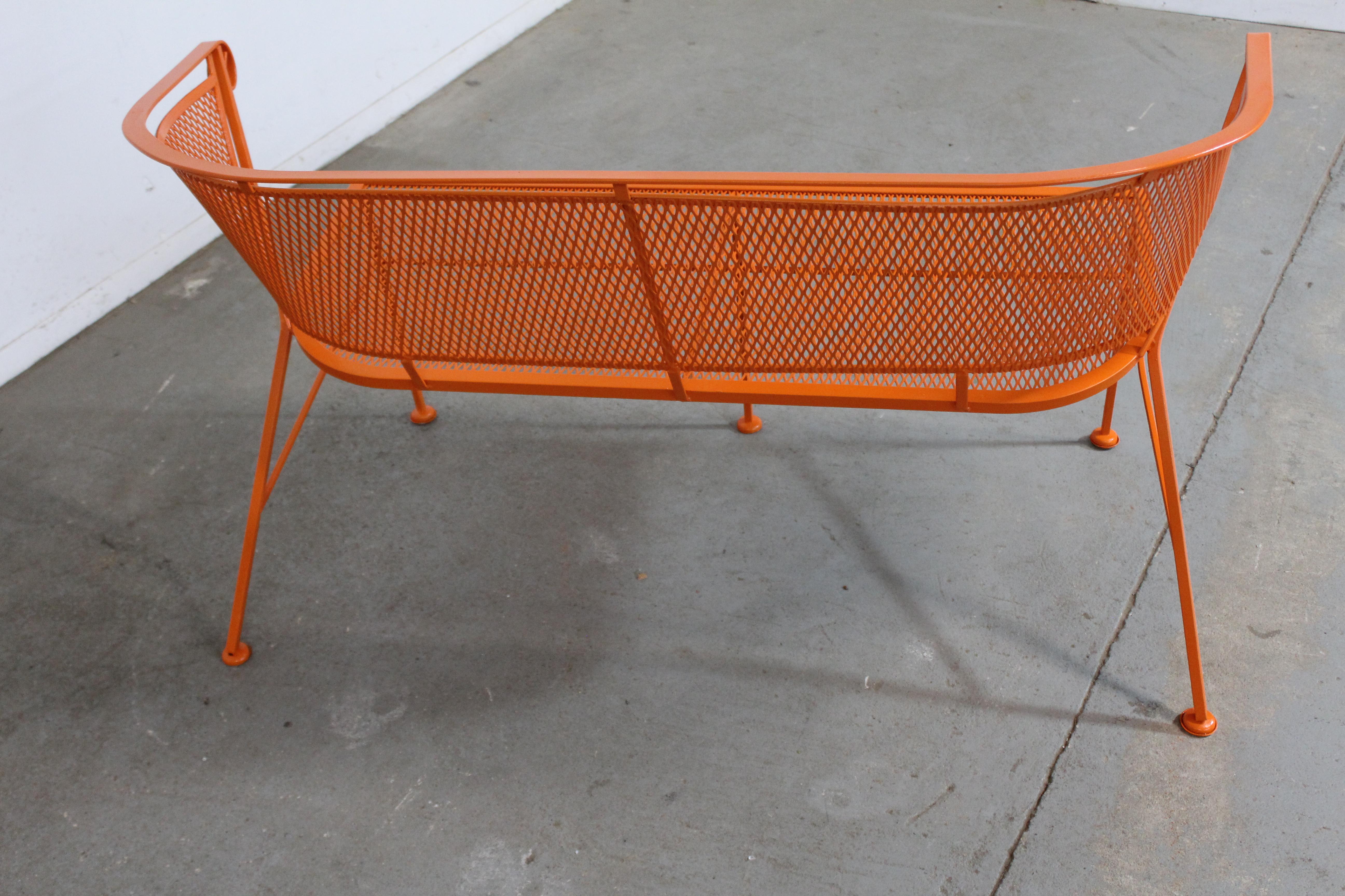 Mid-Century Modern Atomic Orange Salterini Style Outdoor Metal Curved Back Bench 2