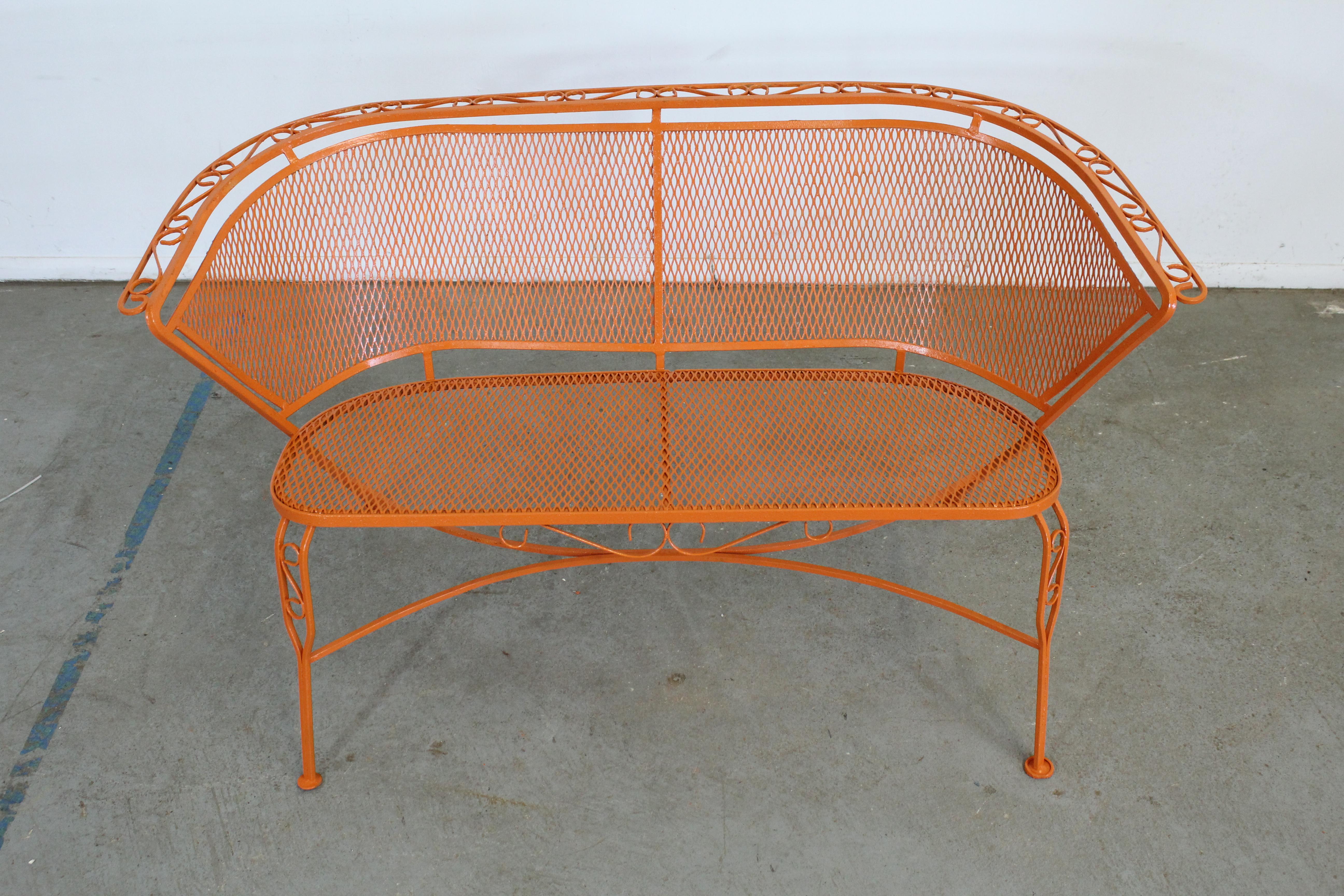 Mid-Century Modern Atomic Orange Salterini Style Outdoor Metal Curved Back Bench 3