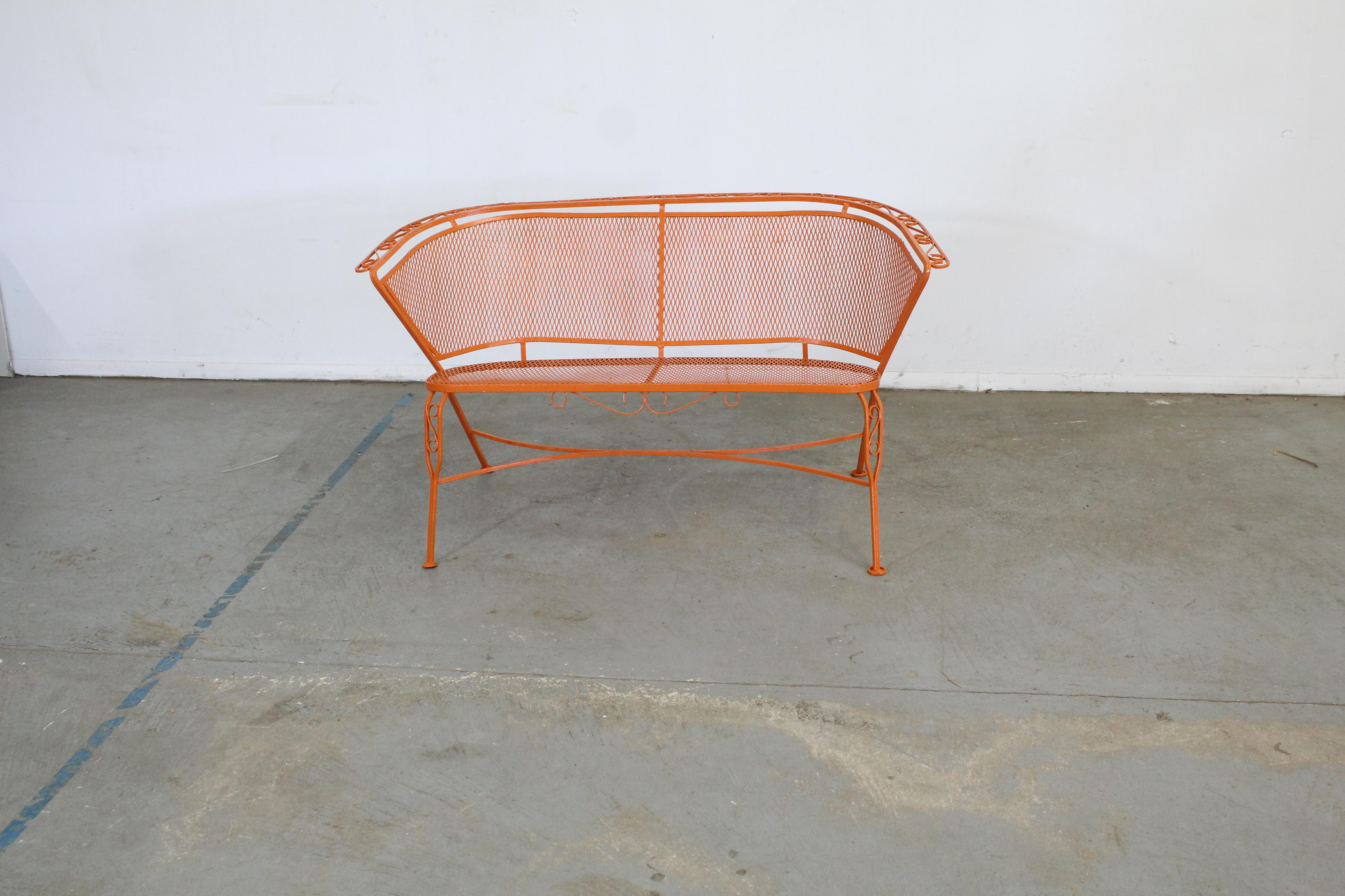 Mid-Century Modern Atomic Orange Salterini Style Outdoor Metal Curved Back Bench 4