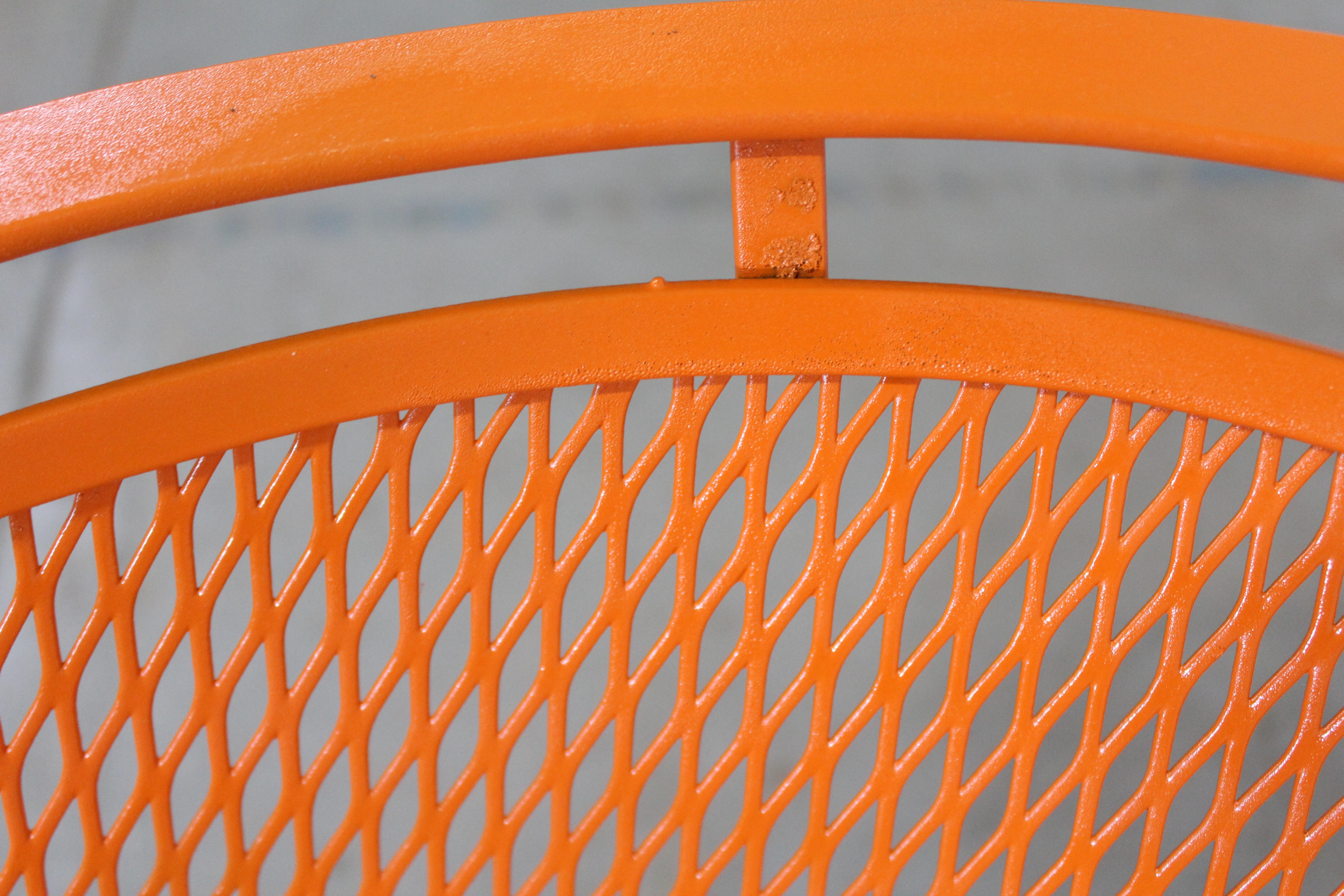 Mid-Century Modern Atomic Orange Salterini Style Outdoor Metal Curved Back Bench 7