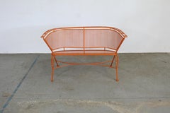 Mid-Century Modern Atomic Orange Salterini Style Outdoor Metal Curved Back Bench