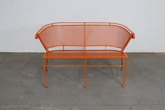 Mid-Century Modern Atomic Orange Salterini Style Outdoor Metal Curved Back Bench