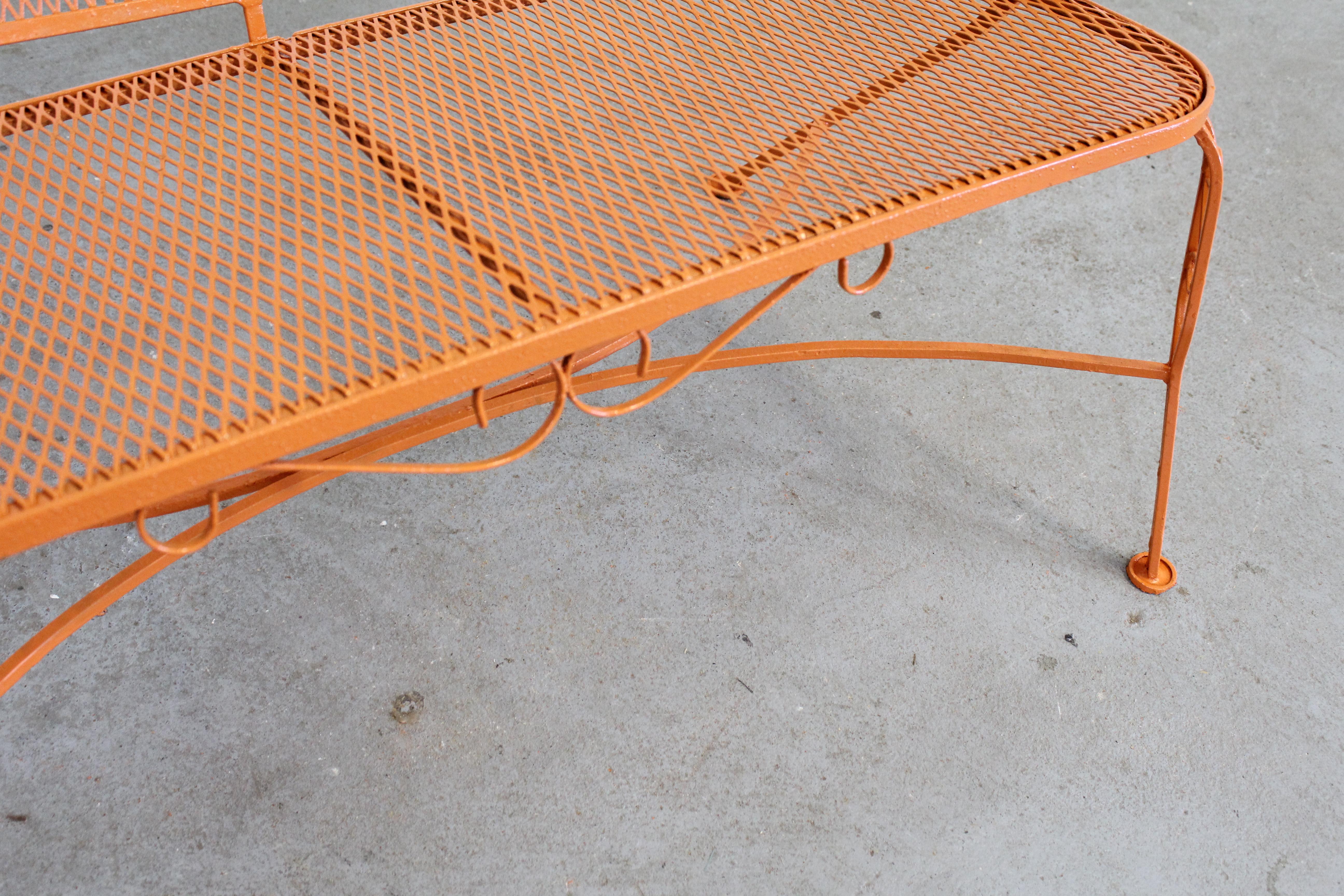 American Mid-Century Modern Atomic Orange Salterini Style Outdoor Metal Curved Back Bench