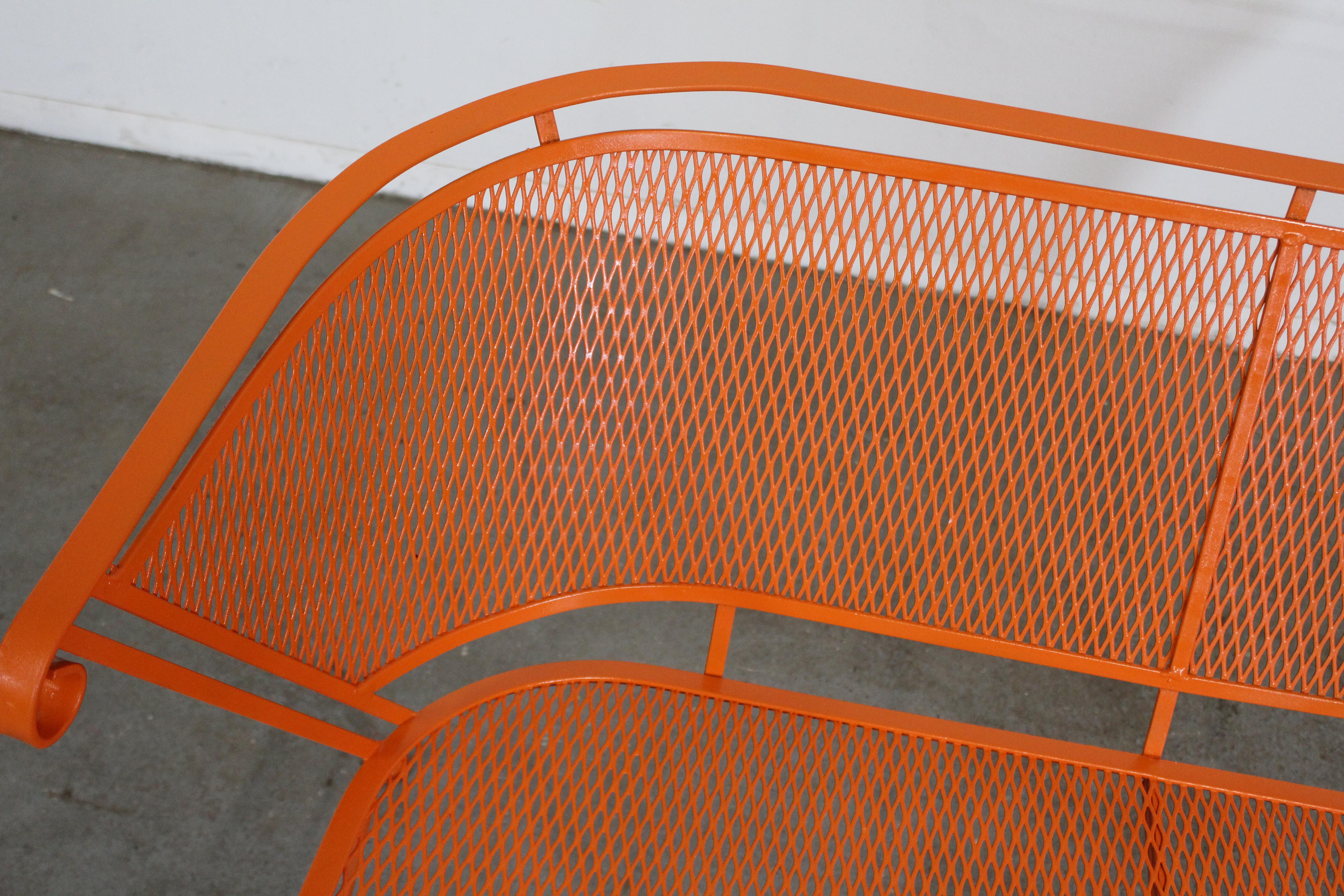 American Mid-Century Modern Atomic Orange Salterini Style Outdoor Metal Curved Back Bench