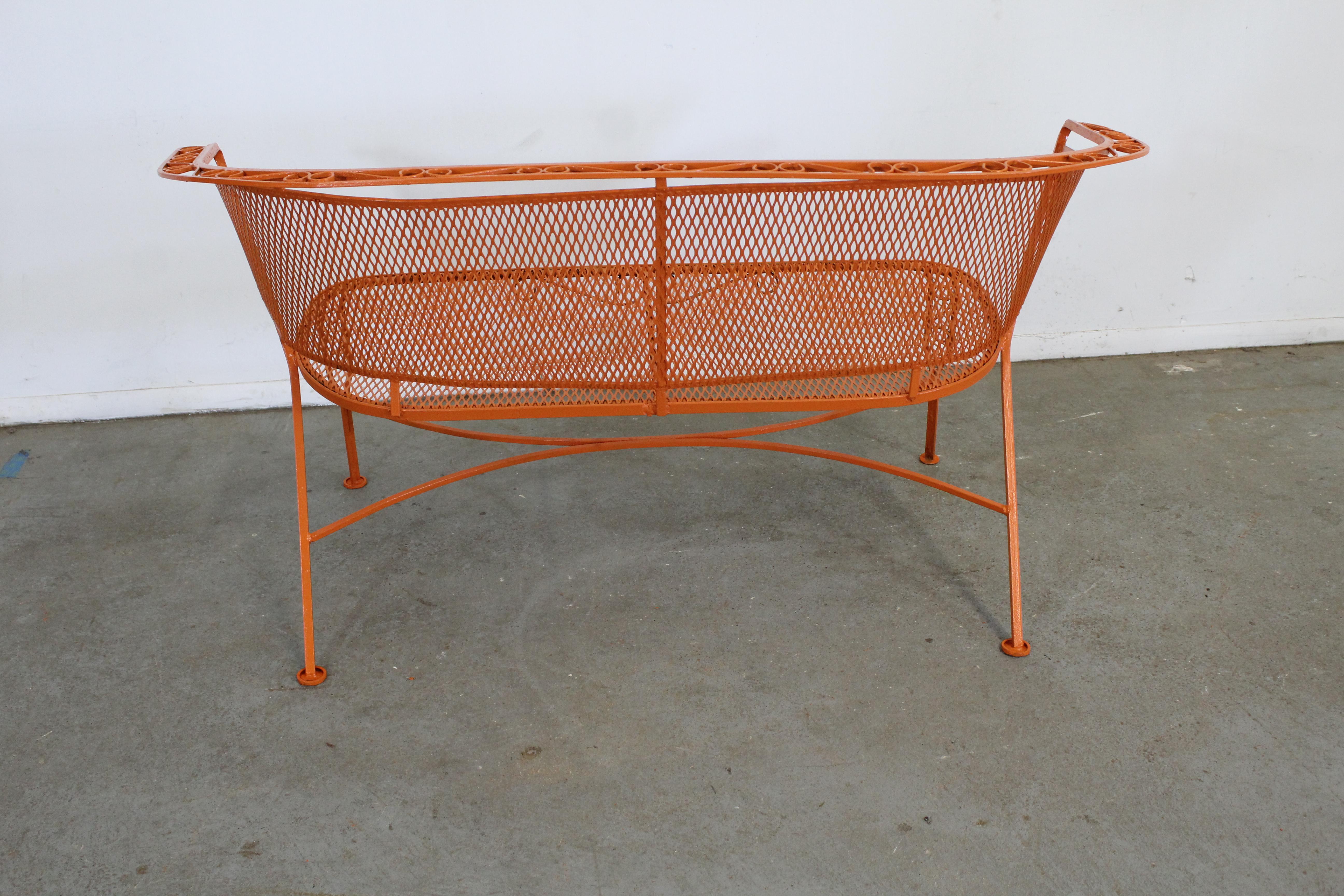 20th Century Mid-Century Modern Atomic Orange Salterini Style Outdoor Metal Curved Back Bench