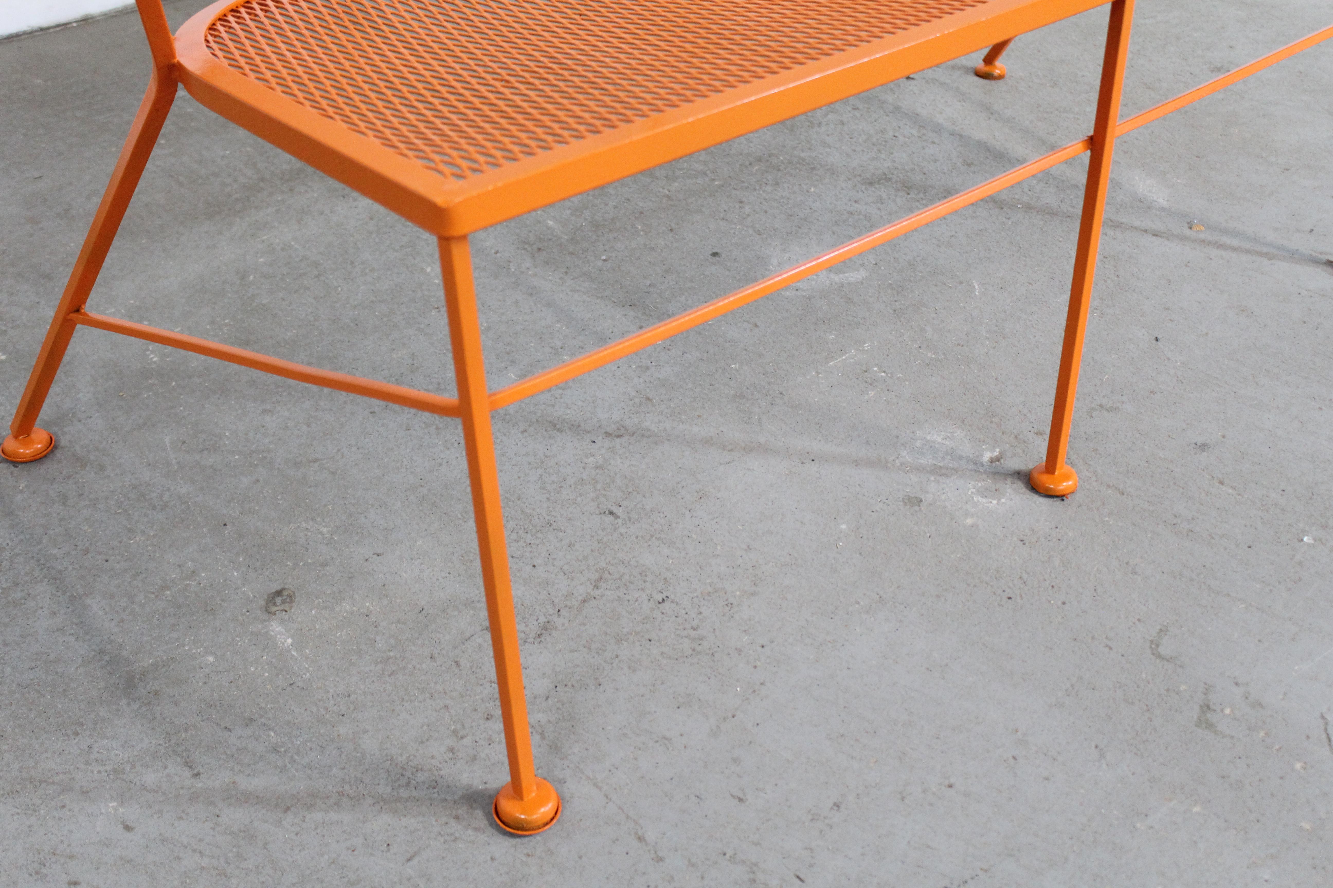 Iron Mid-Century Modern Atomic Orange Salterini Style Outdoor Metal Curved Back Bench