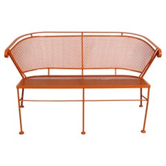 Mid-Century Modern Atomic Orange Salterini Style Outdoor Metal Curved Back Bench