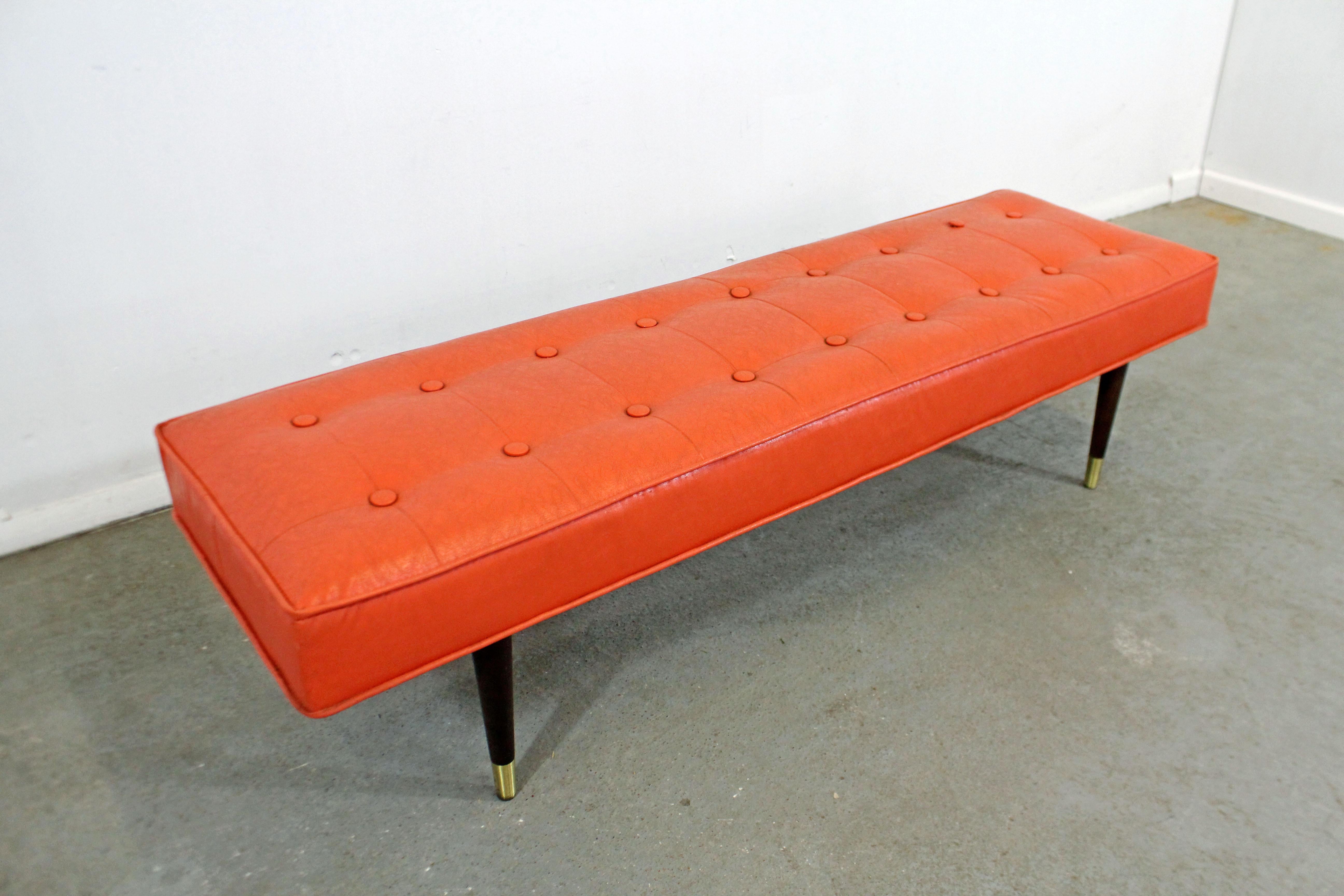 Unknown Mid-Century Modern Atomic Orange Tufted Bench