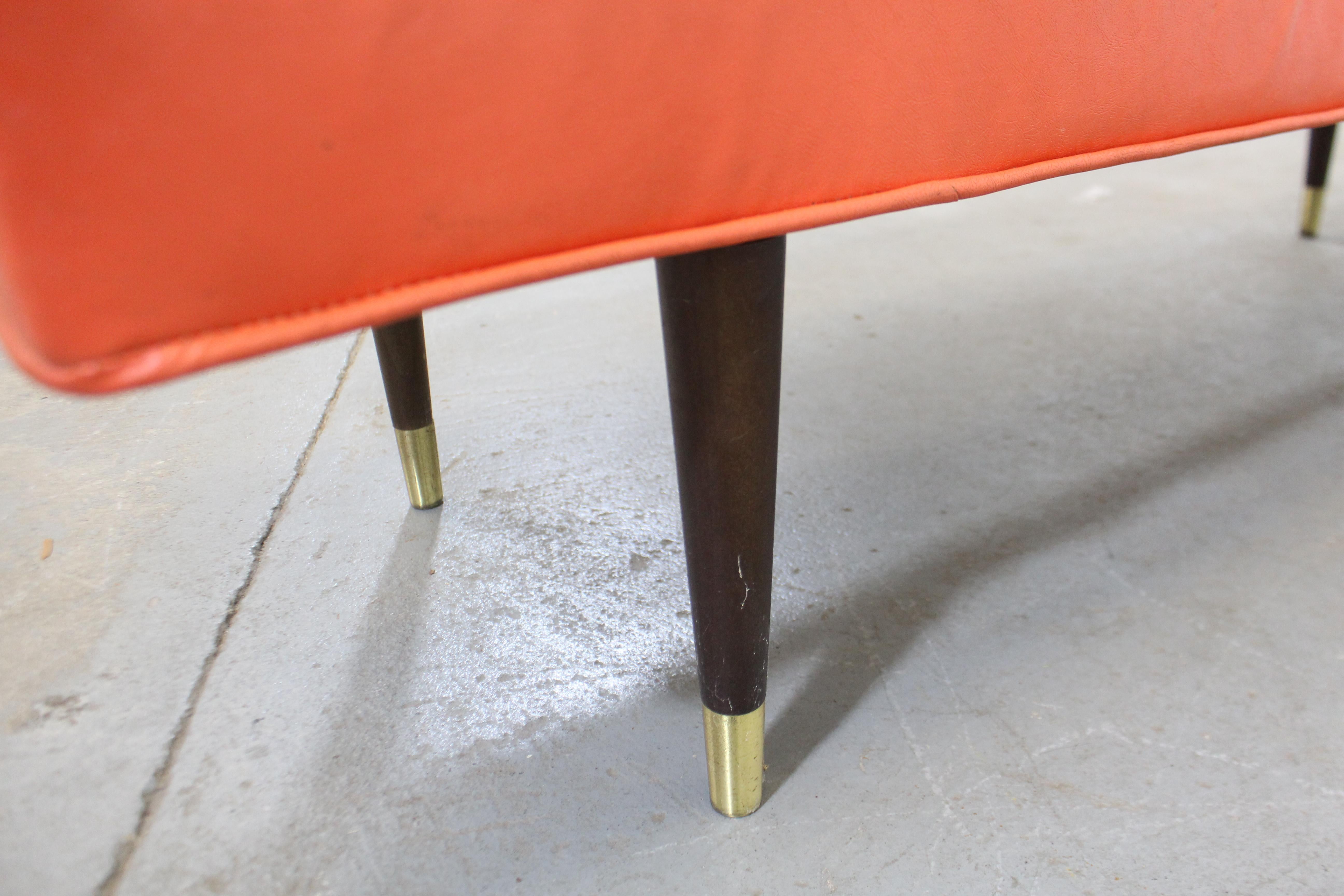 Mid-Century Modern Atomic Orange Tufted Bench 3