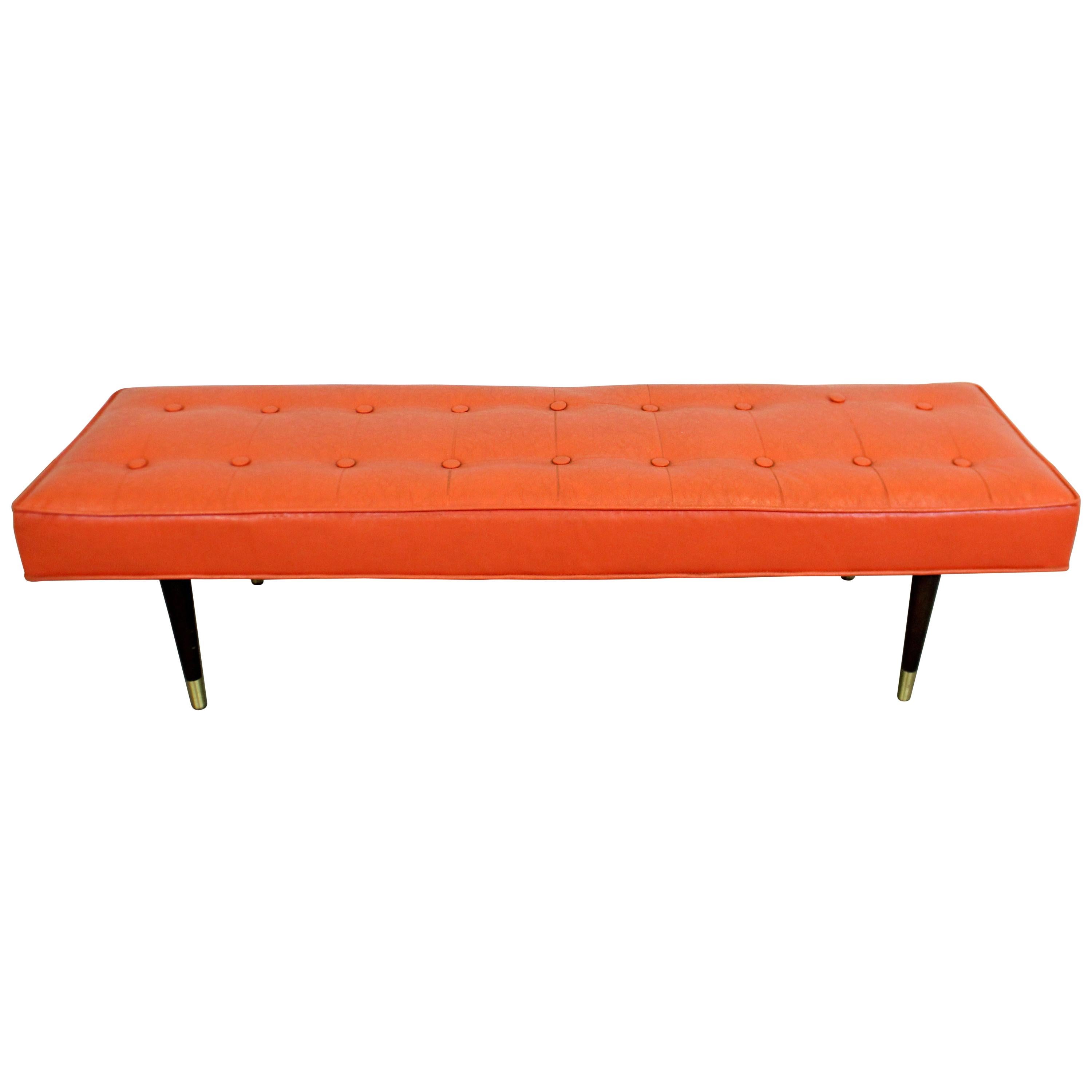 Mid-Century Modern Atomic Orange Tufted Bench