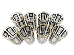 Mid-Century Modern Atomic Period Highball Glasses with Gold Starbursts