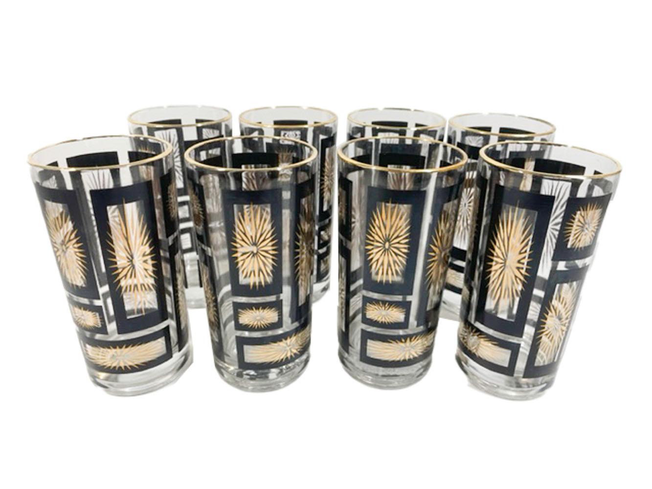 Vasos Highball de la Época Atómica de la Modernidad de Mitad de Siglo con Estrellas Doradas Moderno de mediados de siglo en venta