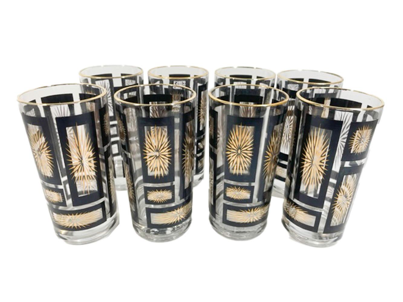 Mid-Century Modern Verres longs d'époque atomique, modernes du milieu du siècle dernier, avec étoiles en or en vente