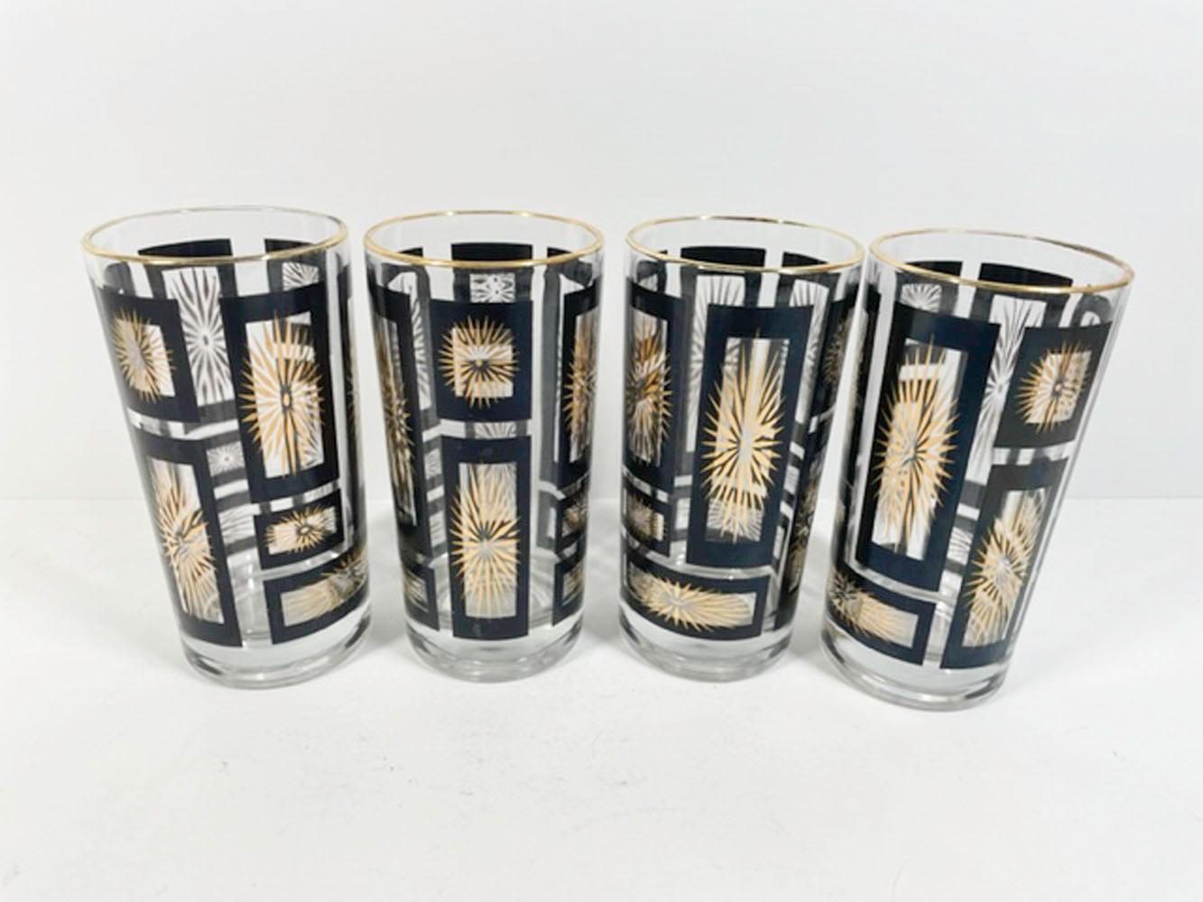 Vasos Highball de la Época Atómica de la Modernidad de Mitad de Siglo con Estrellas Doradas Estadounidense en venta