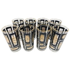 Mid-Century Modern Atomic Period Highball Glasses with Gold Starbursts