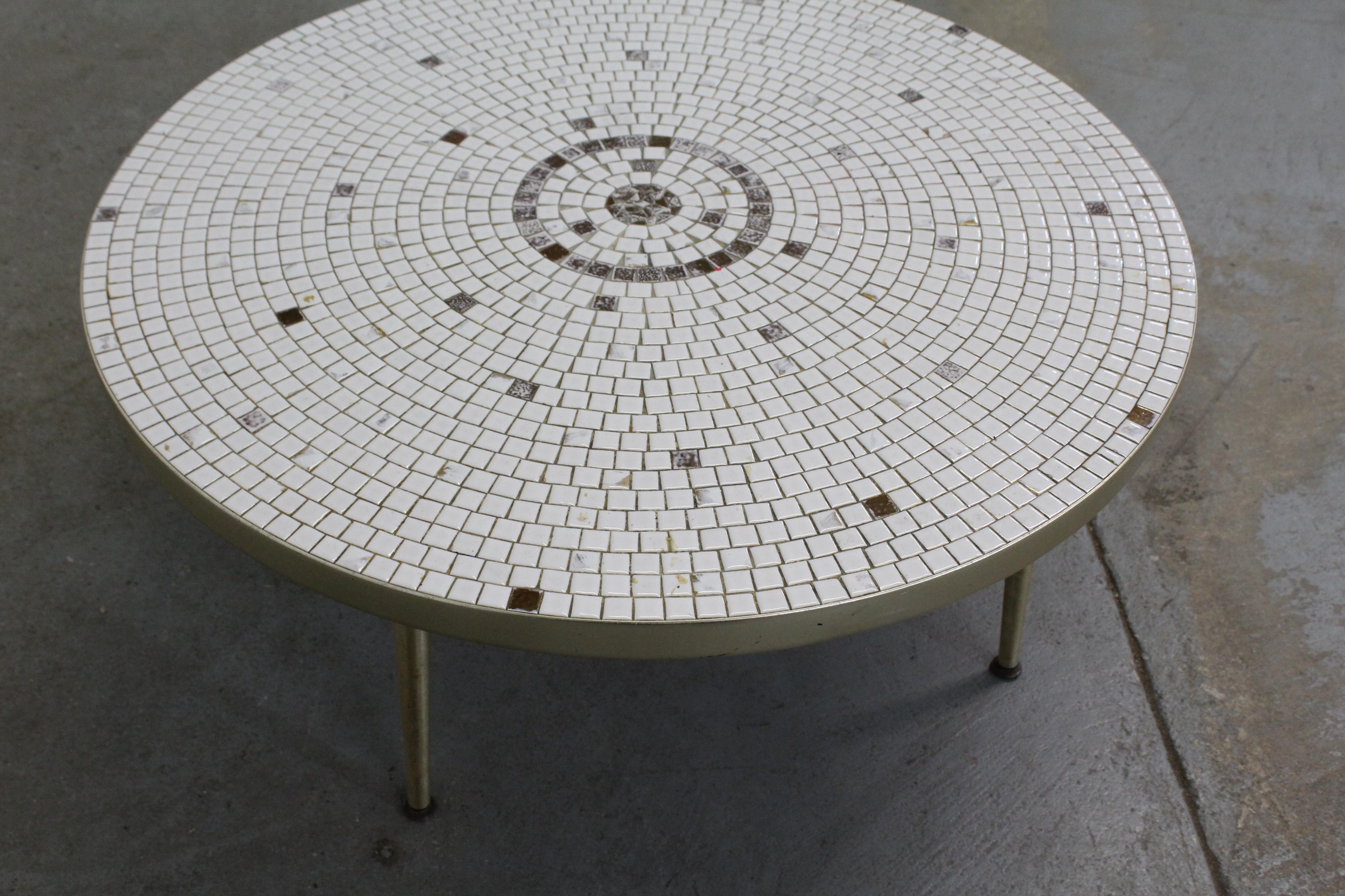 20th Century Mid-Century Modern Atomic Round Tile Top Coffee Table