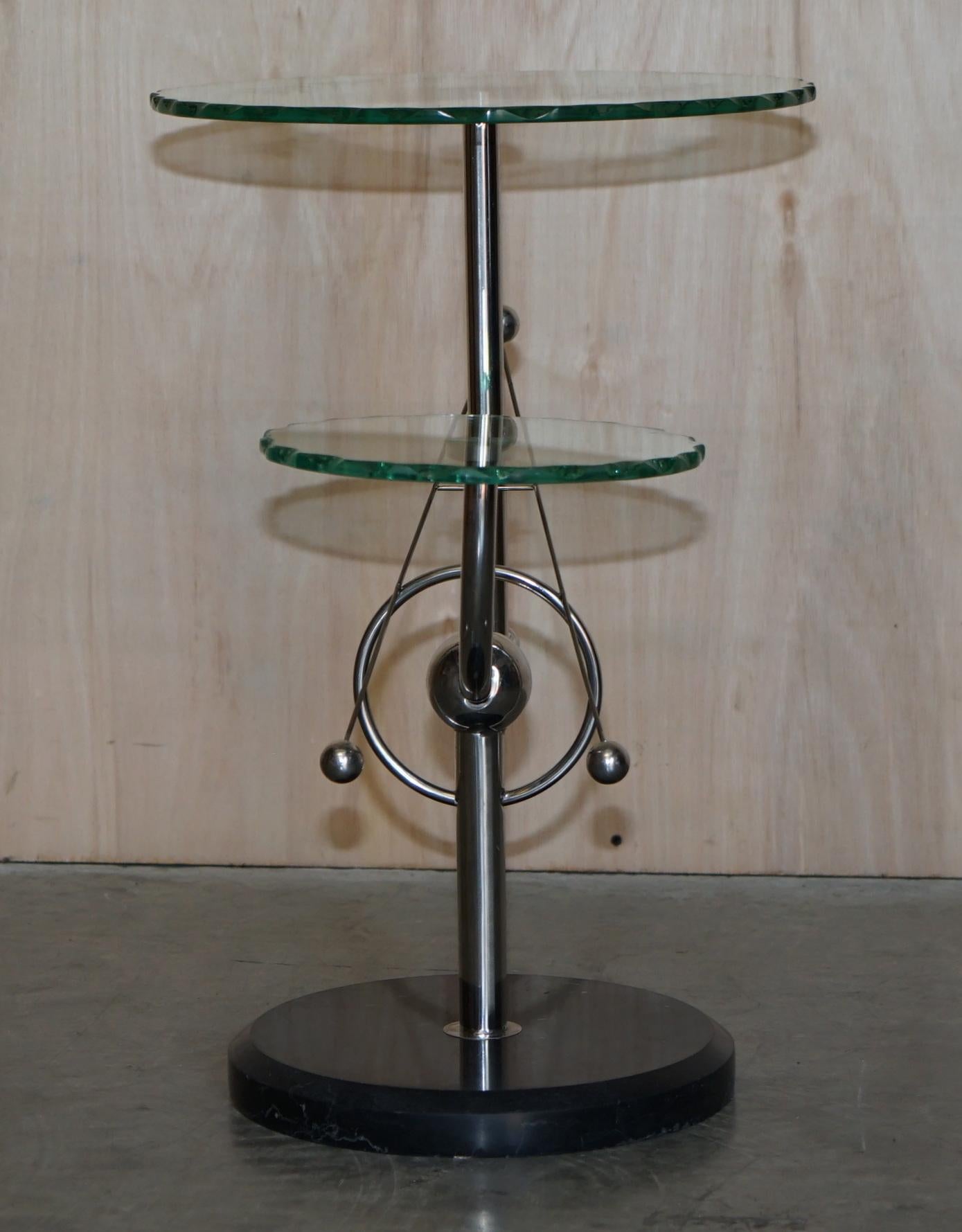 English Mid-Century Modern Atomic Space Age Chrome Glass & Marble Side End Lamp Table For Sale