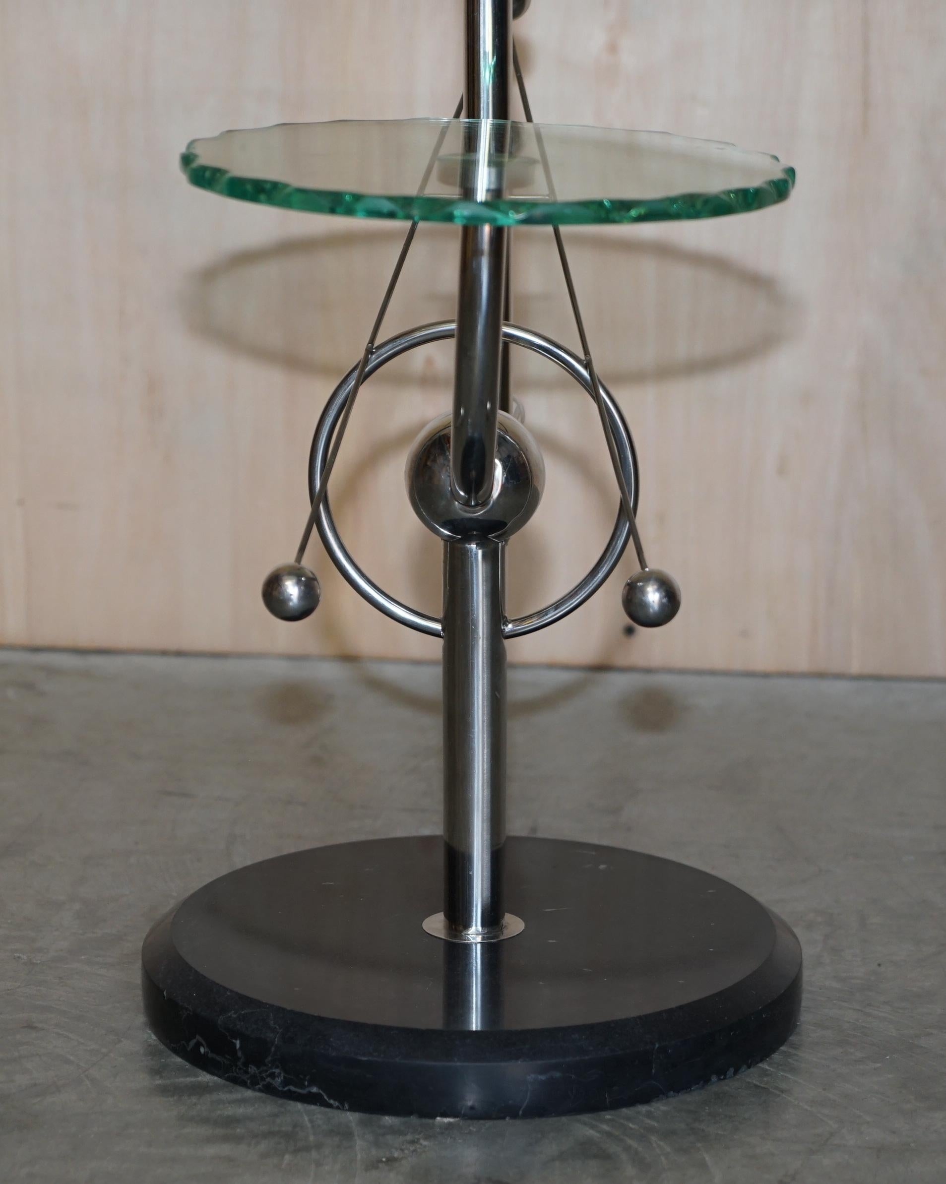 Hand-Crafted Mid-Century Modern Atomic Space Age Chrome Glass & Marble Side End Lamp Table For Sale