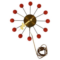 Mid-Century Modern Atomic Sunburst Vintage Red Ball Clock