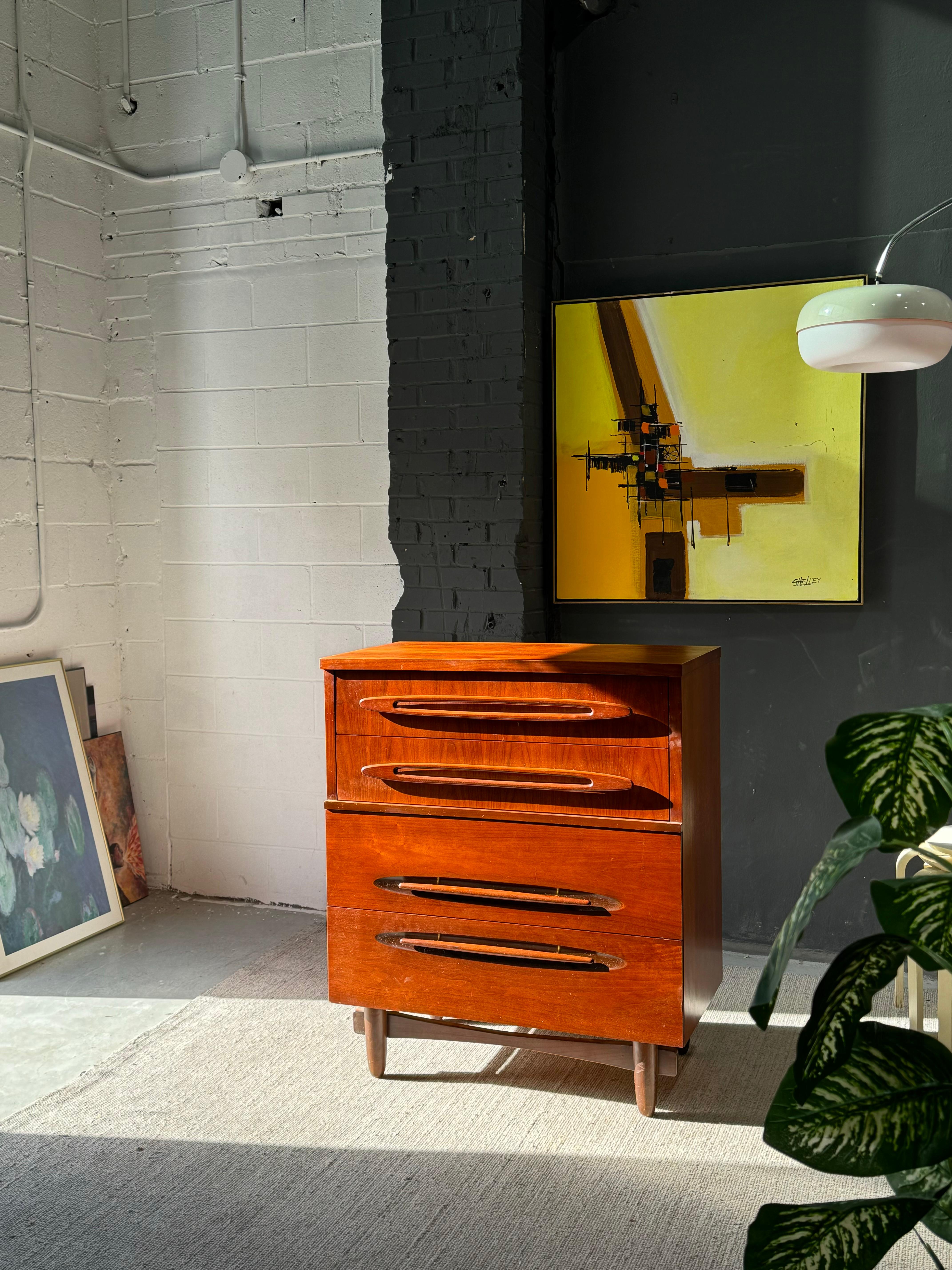 Mid-Century Modern Atomic Walnut High Boy Dresser 8