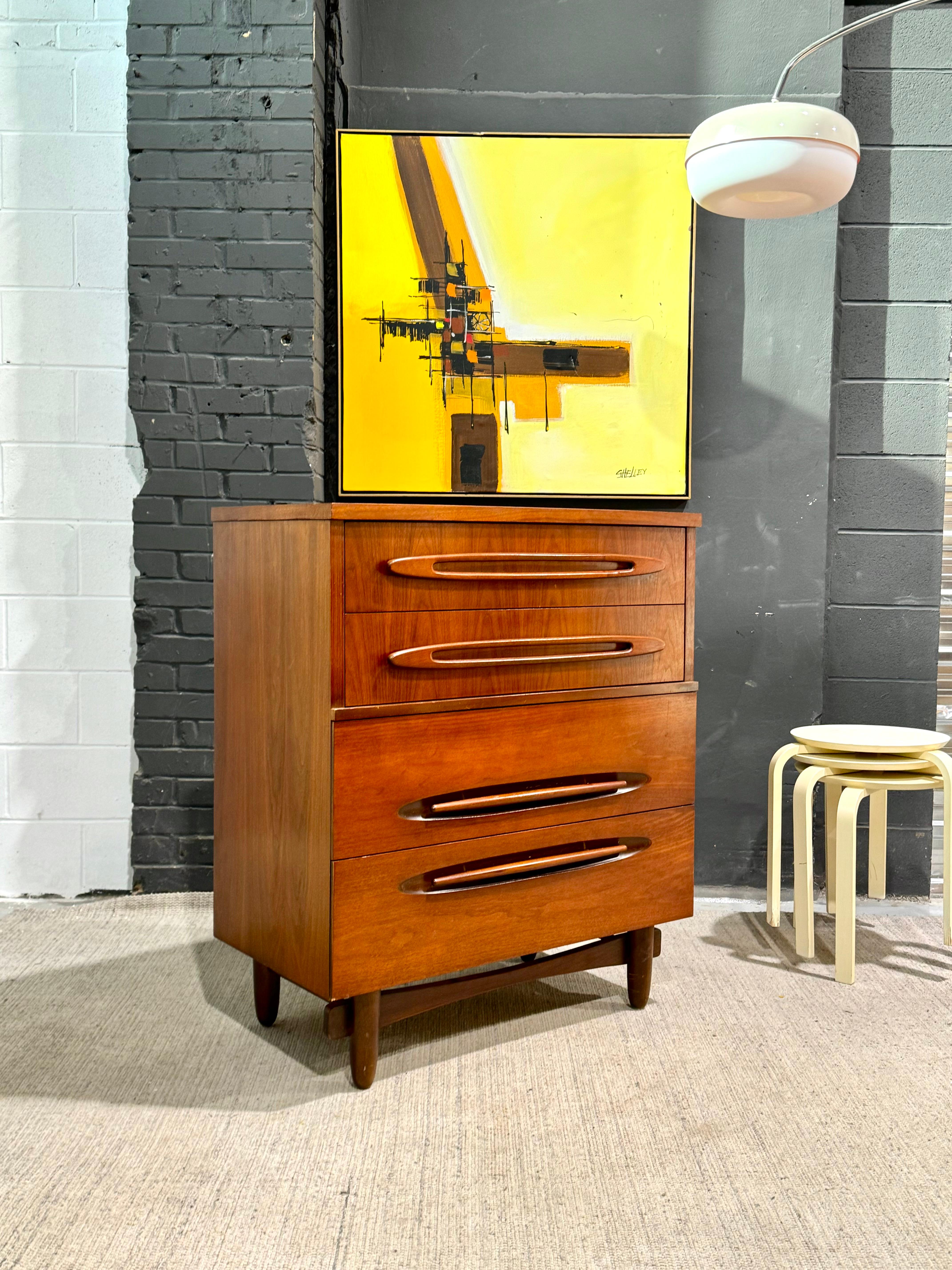 Mid-Century Modern Atomic Walnut High Boy Dresser 1