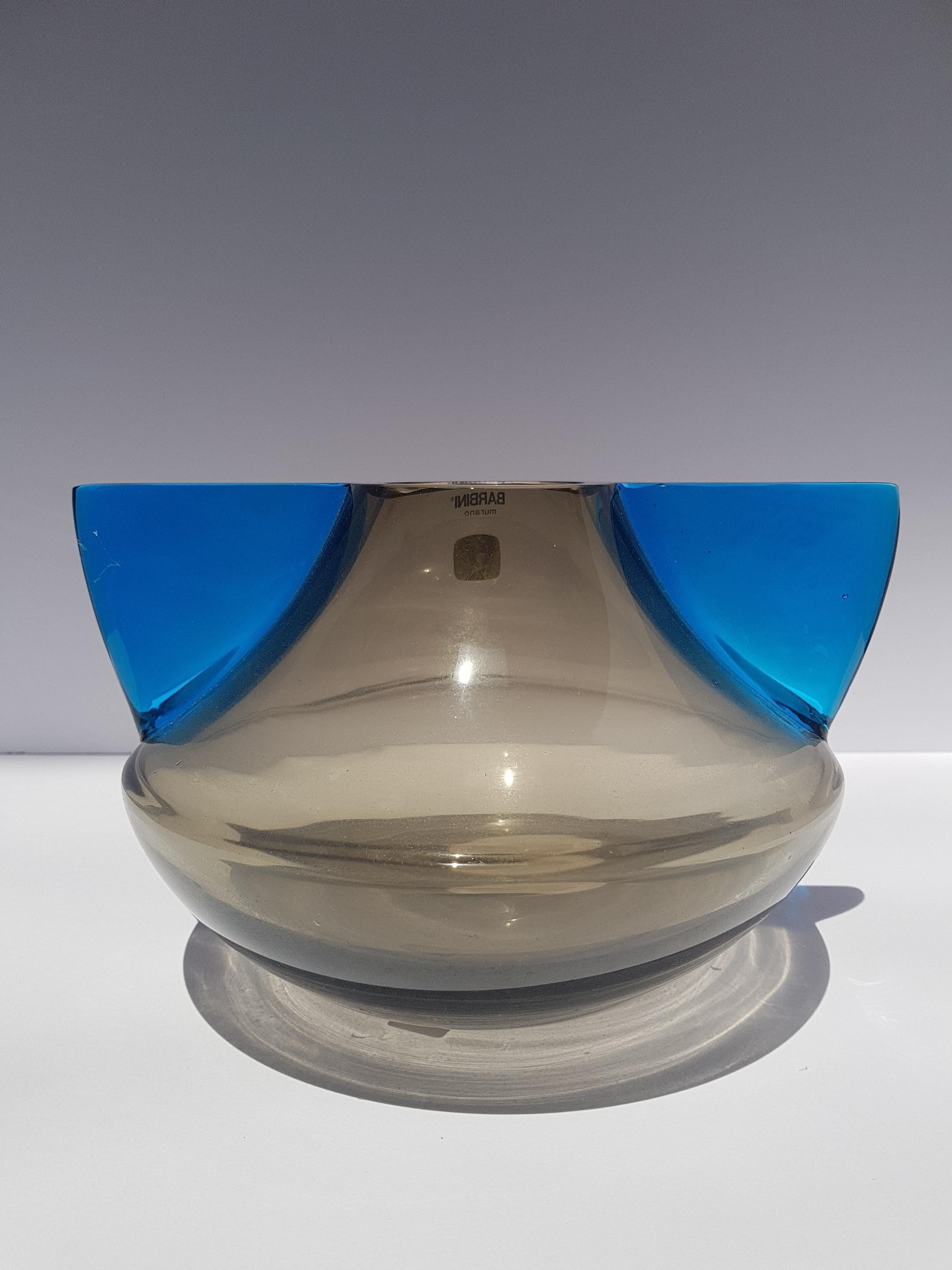 Vaso di vetro artistico alato atomico di metà secolo Barbini Murano Italia Blu Grigio in vendita 2