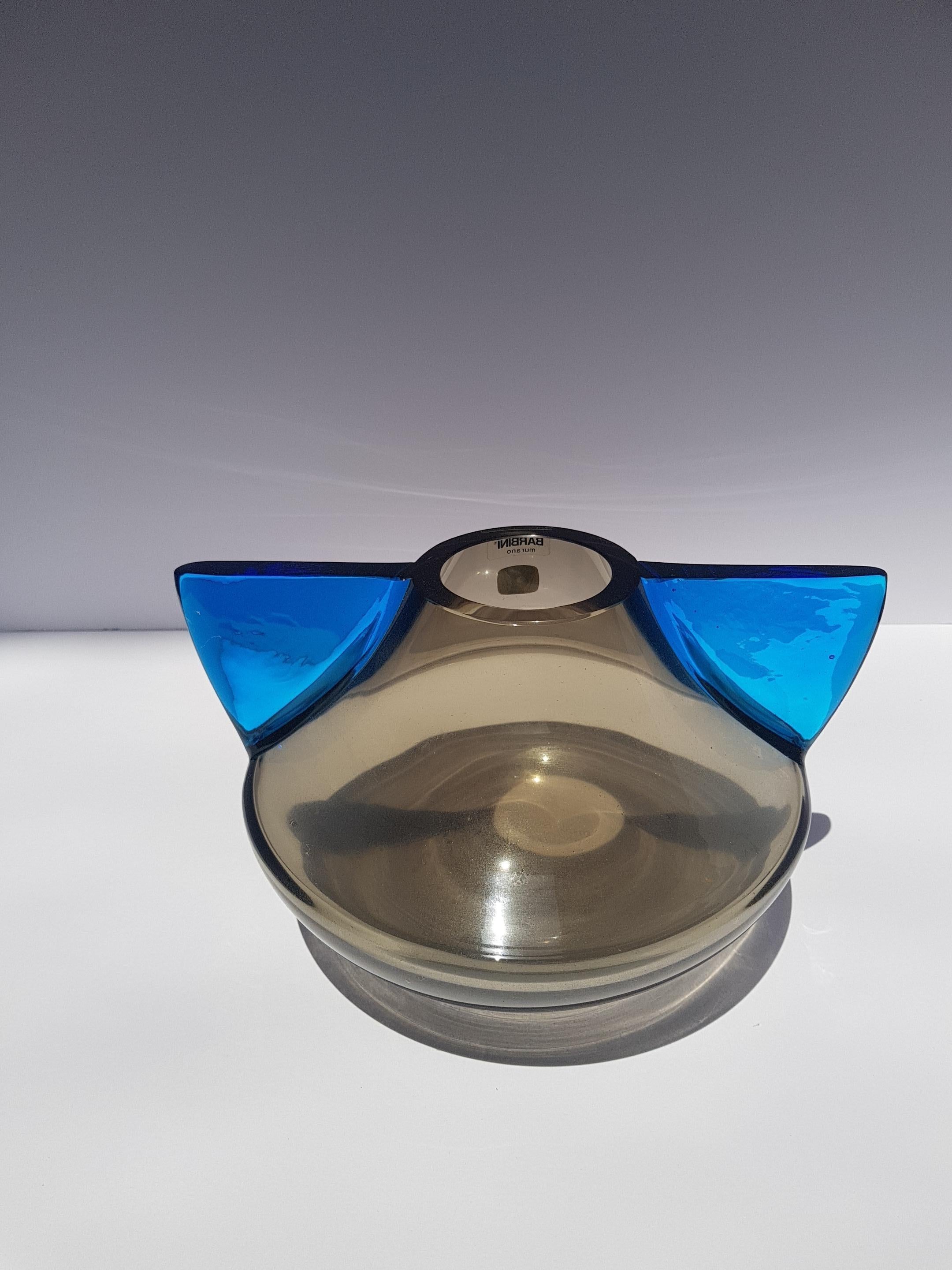 Vaso di vetro artistico alato atomico di metà secolo Barbini Murano Italia Blu Grigio in vendita 3
