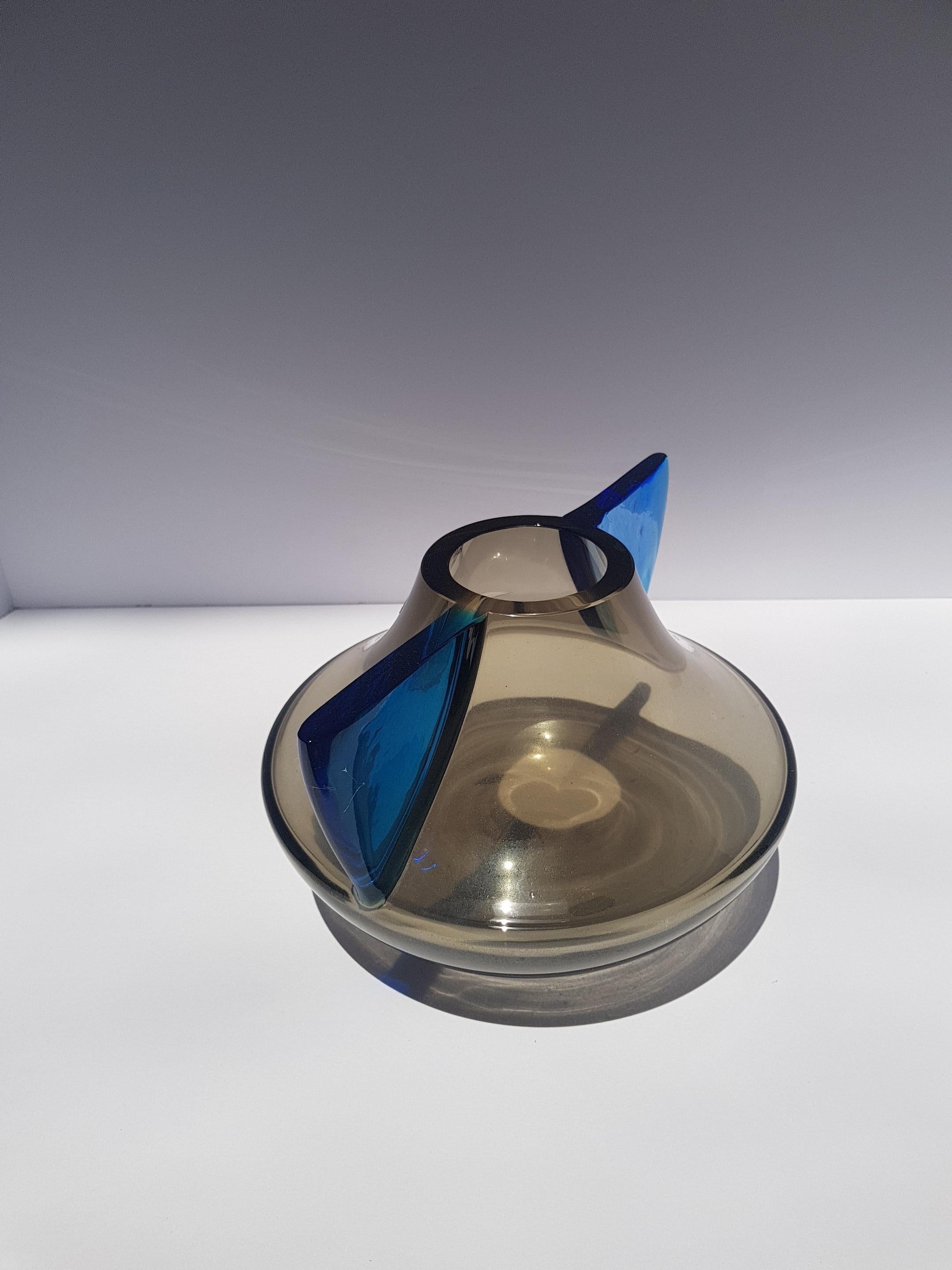 Vaso di vetro artistico alato atomico di metà secolo Barbini Murano Italia Blu Grigio in vendita 4