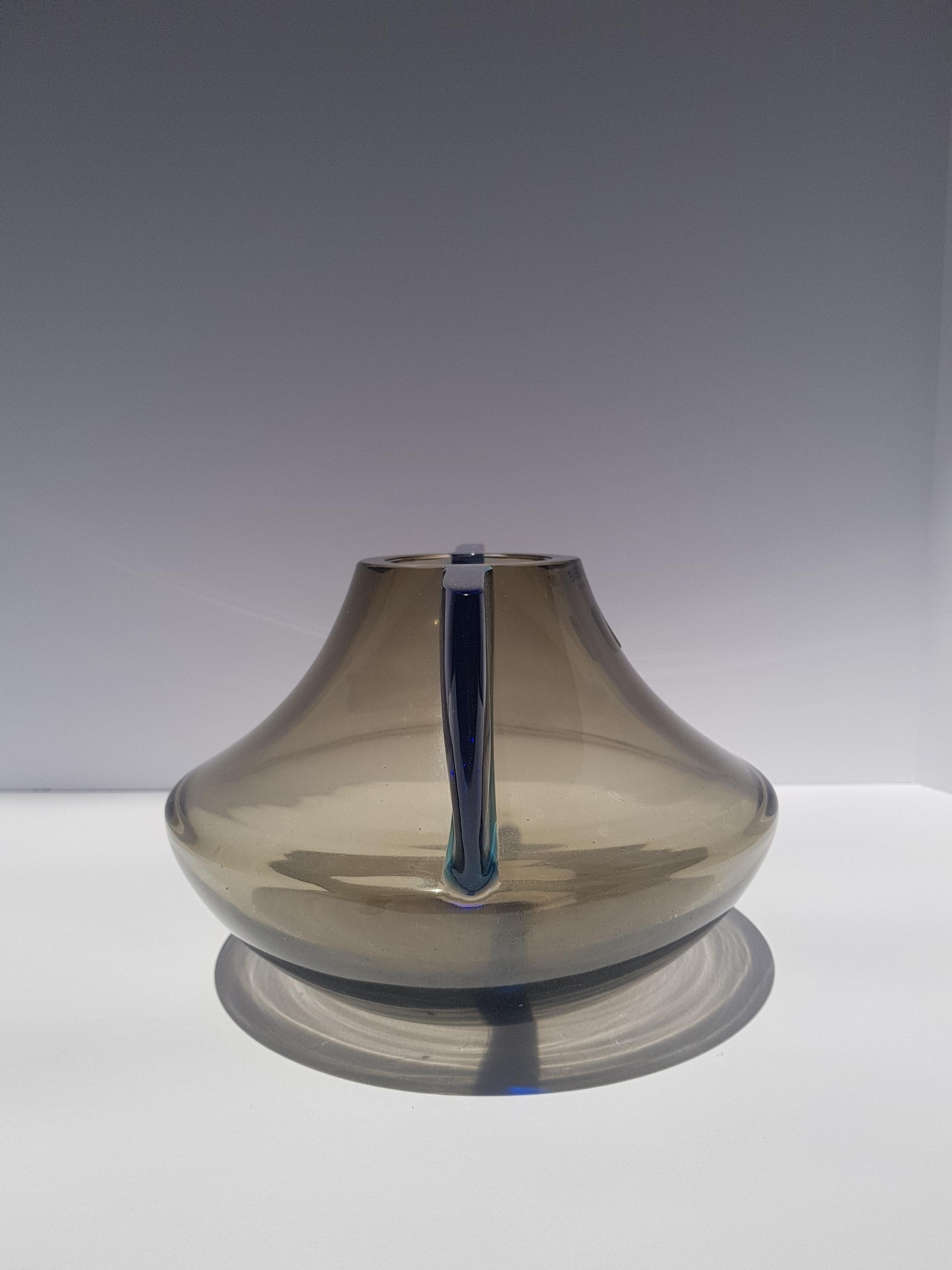 XX secolo Vaso di vetro artistico alato atomico di metà secolo Barbini Murano Italia Blu Grigio in vendita