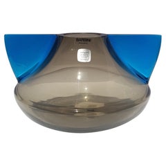 Vaso di vetro artistico alato atomico di metà secolo Barbini Murano Italia Blu Grigio