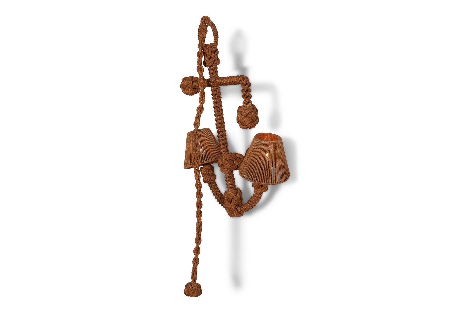 French Mid-Century Modern Audoux Minet 'Anchor' Sconce in Rope For Sale
