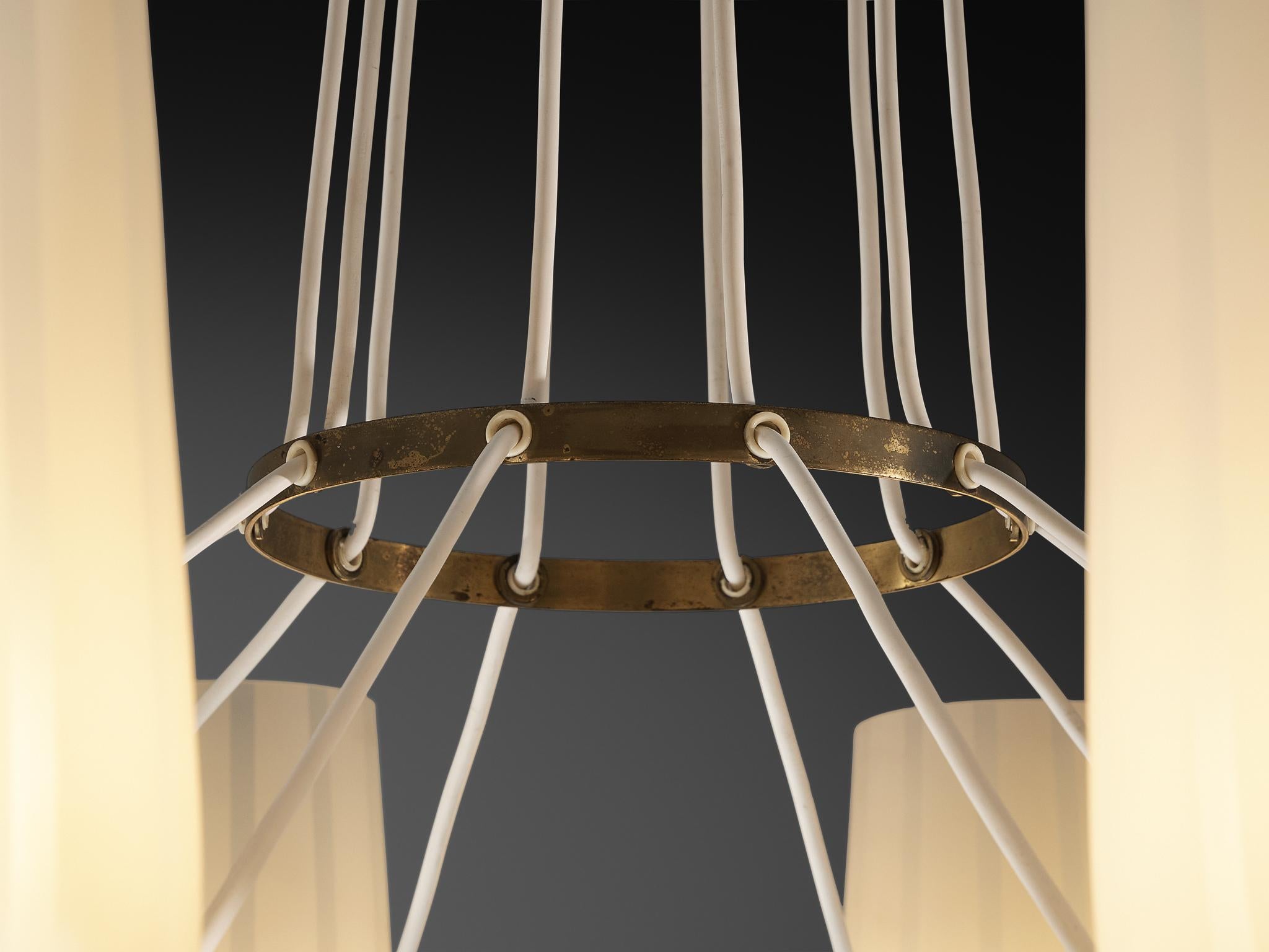 Mid-20th Century Mid-Century Modern Austrian Chandelier in Striped Satin Glass and Brass For Sale