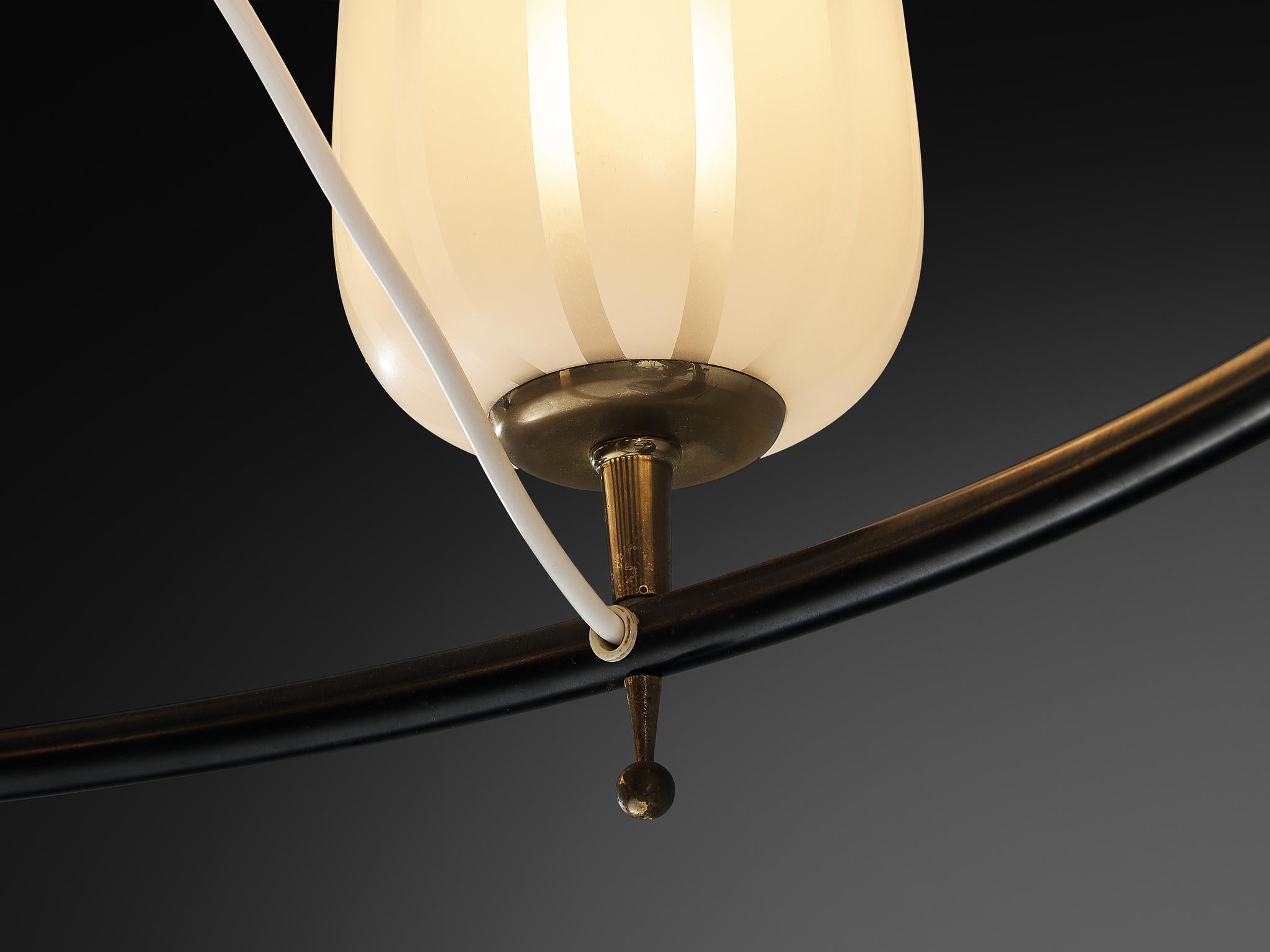 Mid-Century Modern Austrian Chandelier in Striped Satin Glass and Brass For Sale 3