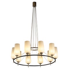 Mid-Century Modern Austrian Chandelier in Striped Satin Glass and Brass