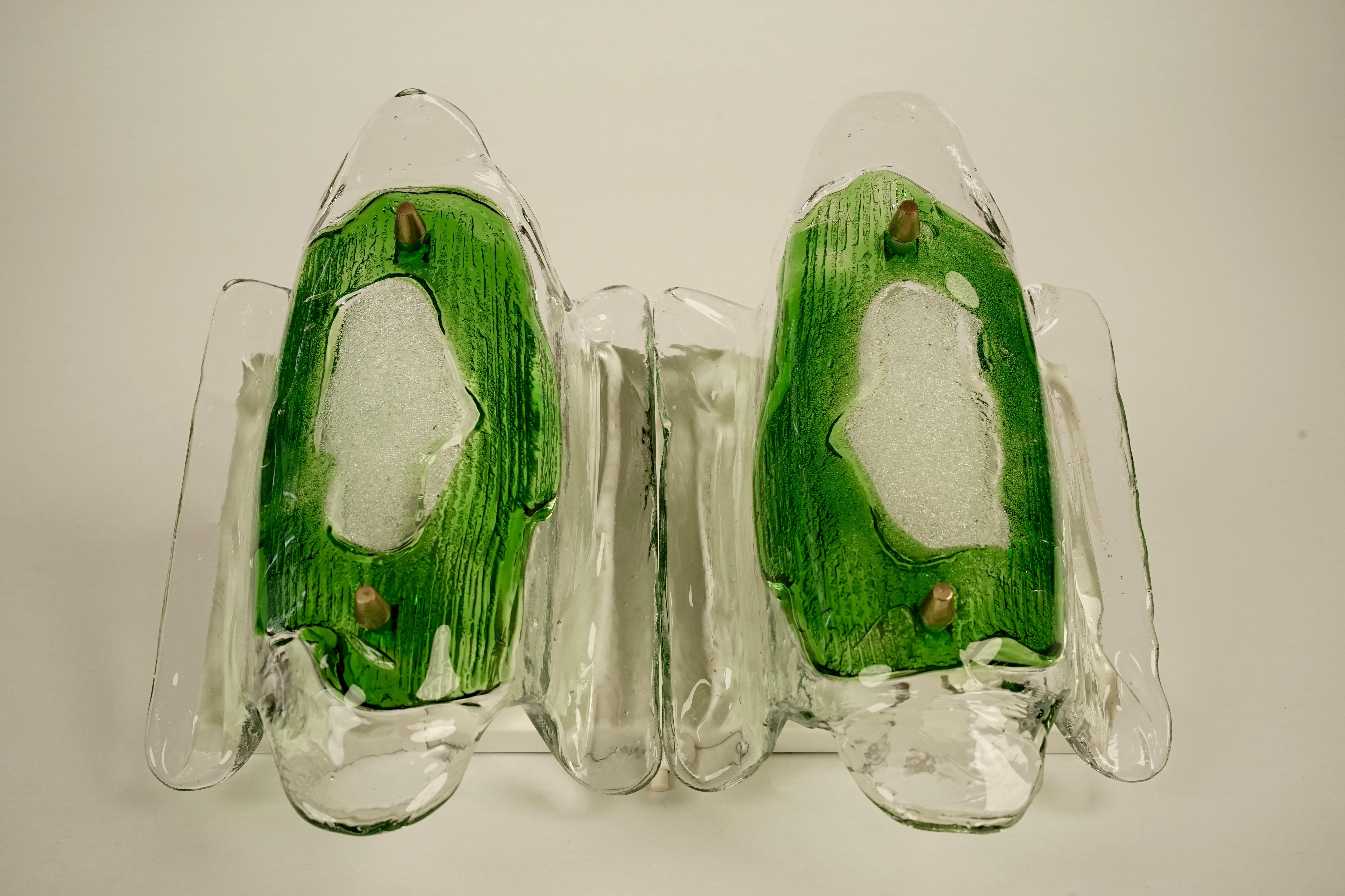 Midcentury, Modern, Austrian Glass Wall Lights by J. T .Kalmar, 1969, Green For Sale 1